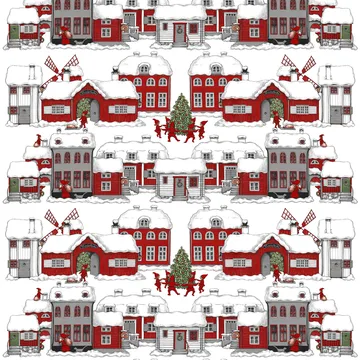 Tomteboda stoff - Off white-rød - Arvidssons Textil