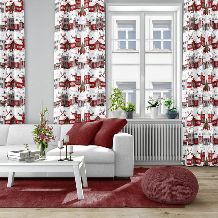 Tomteboda stoff, Off white-rød Arvidssons Textil