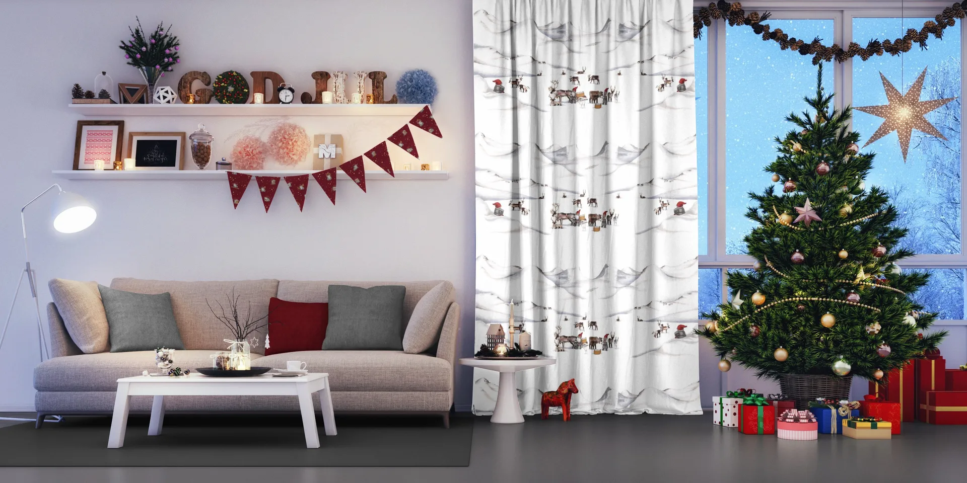 Tomteland tekstil, Offwhite-grå Arvidssons Textil