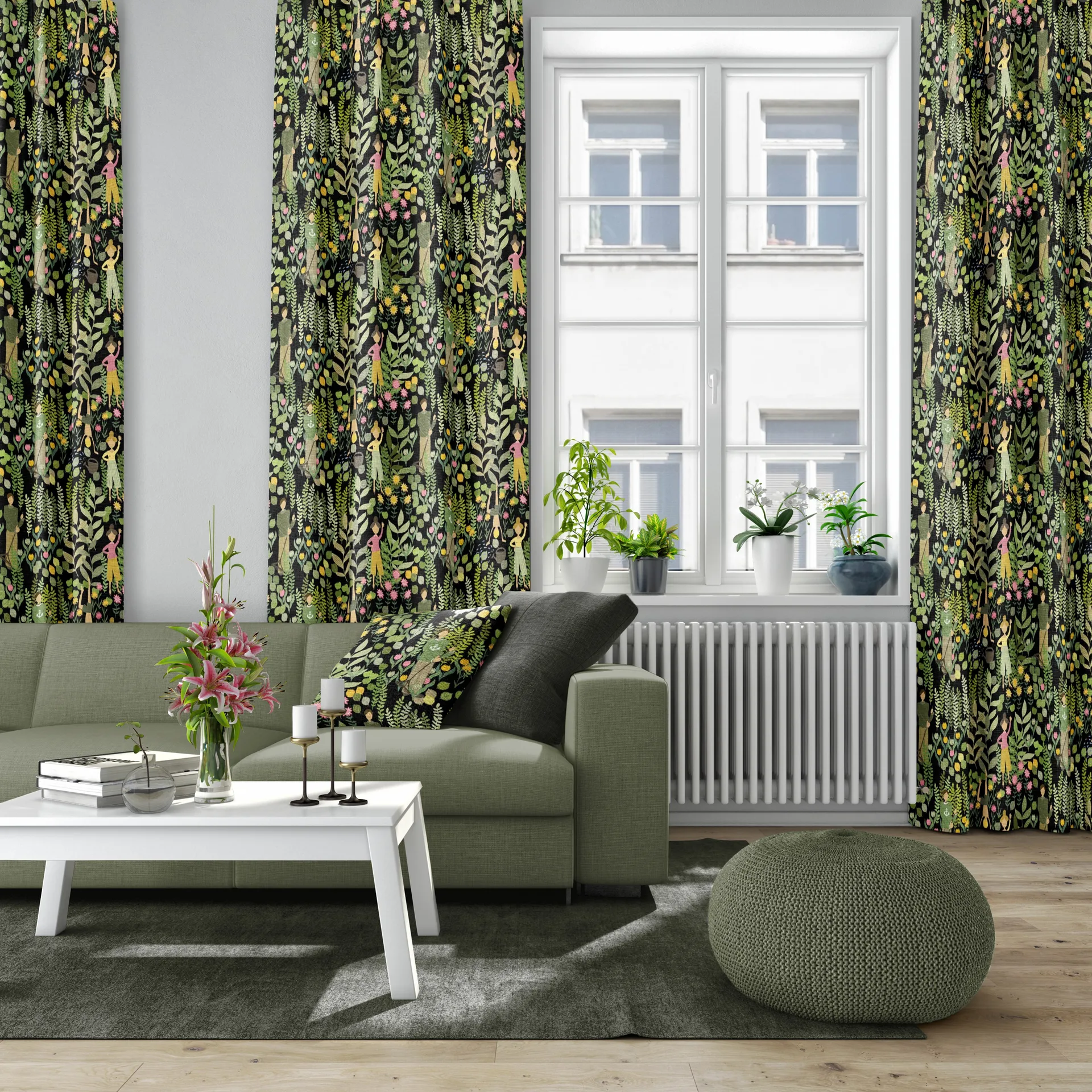 Trädgård putetrekk 47x47 cm, Svart-grønn Arvidssons Textil
