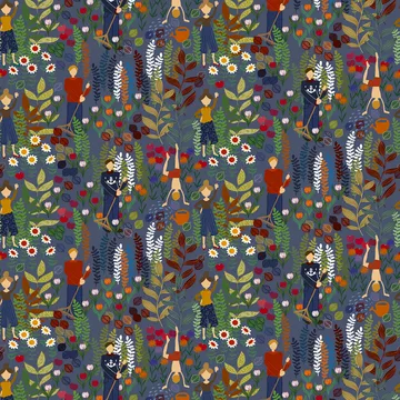 Trädgård stoff - Blå - Arvidssons Textil