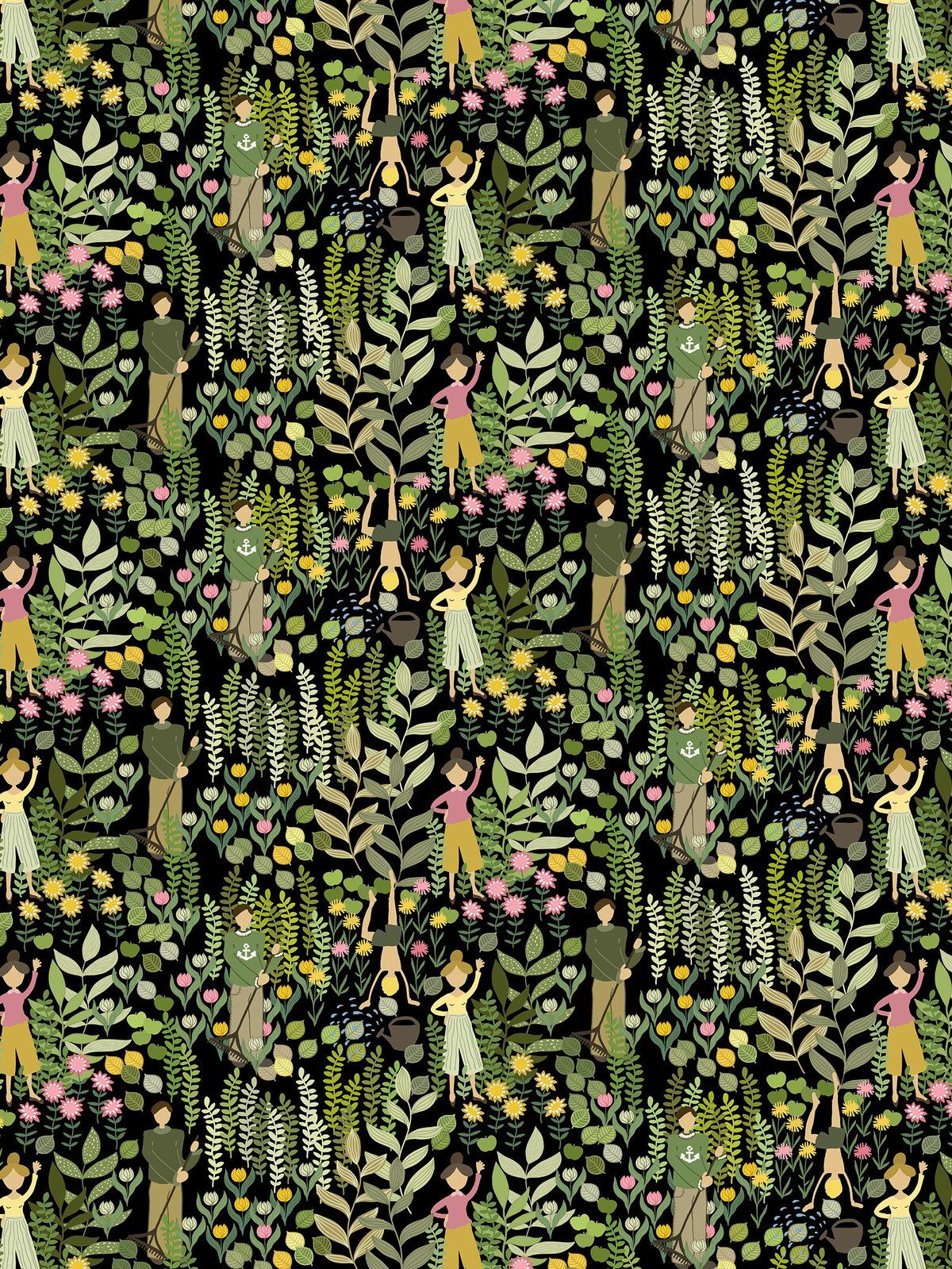 Bilde av Arvidssons Textil Trädgård stoff Svart-grønn