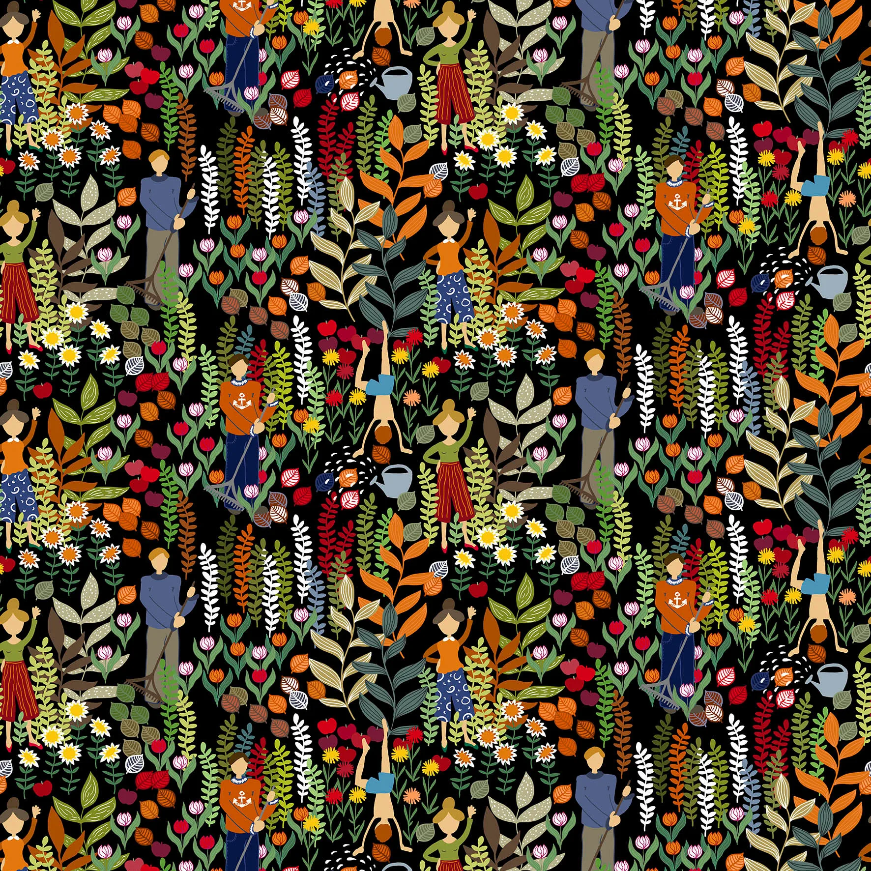 Trädgård stoff, Svart-multi Arvidssons Textil