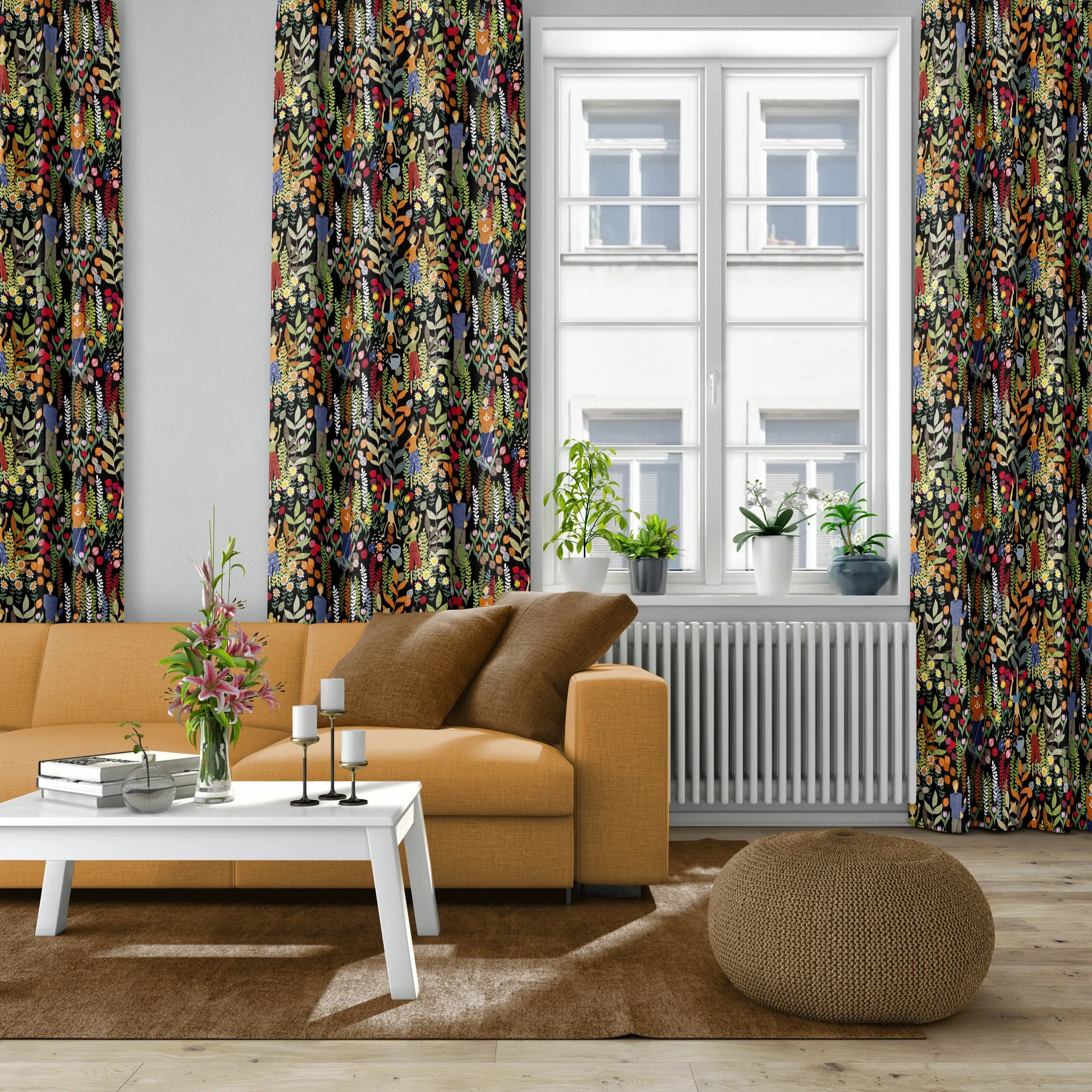 Trädgård stoff, Svart-multi Arvidssons Textil