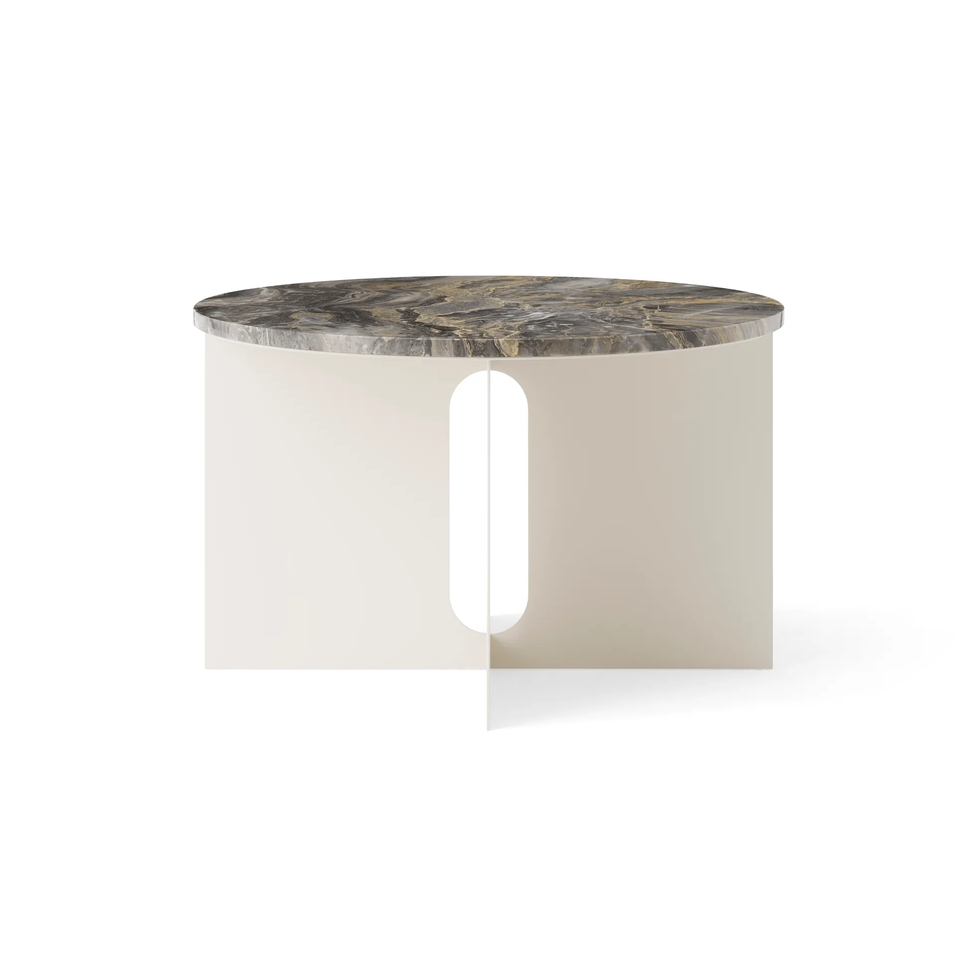 Androgyne sidebord, Grey Galaxy marmor-ivory stål, Ø65 cm Audo Copenhagen