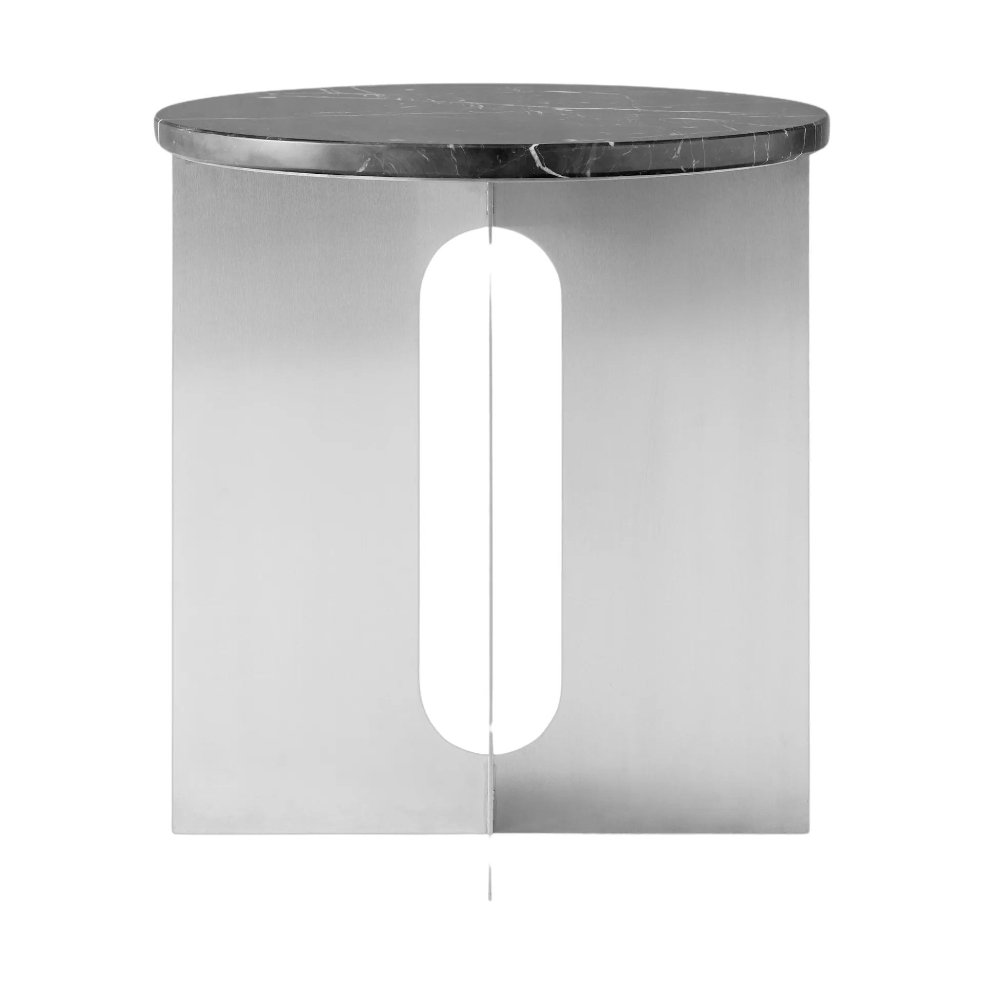 Androgyne sidebord, Nero Maquina marmor-børstet stål, Ø42 cm Audo Copenhagen