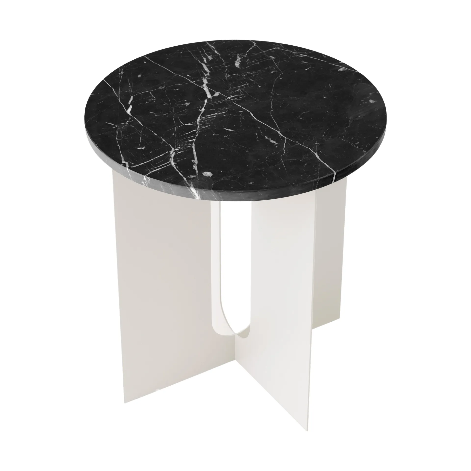 Androgyne sidebord, Nero Marquina marmor-ivory stål, Ø42 cm Audo Copenhagen
