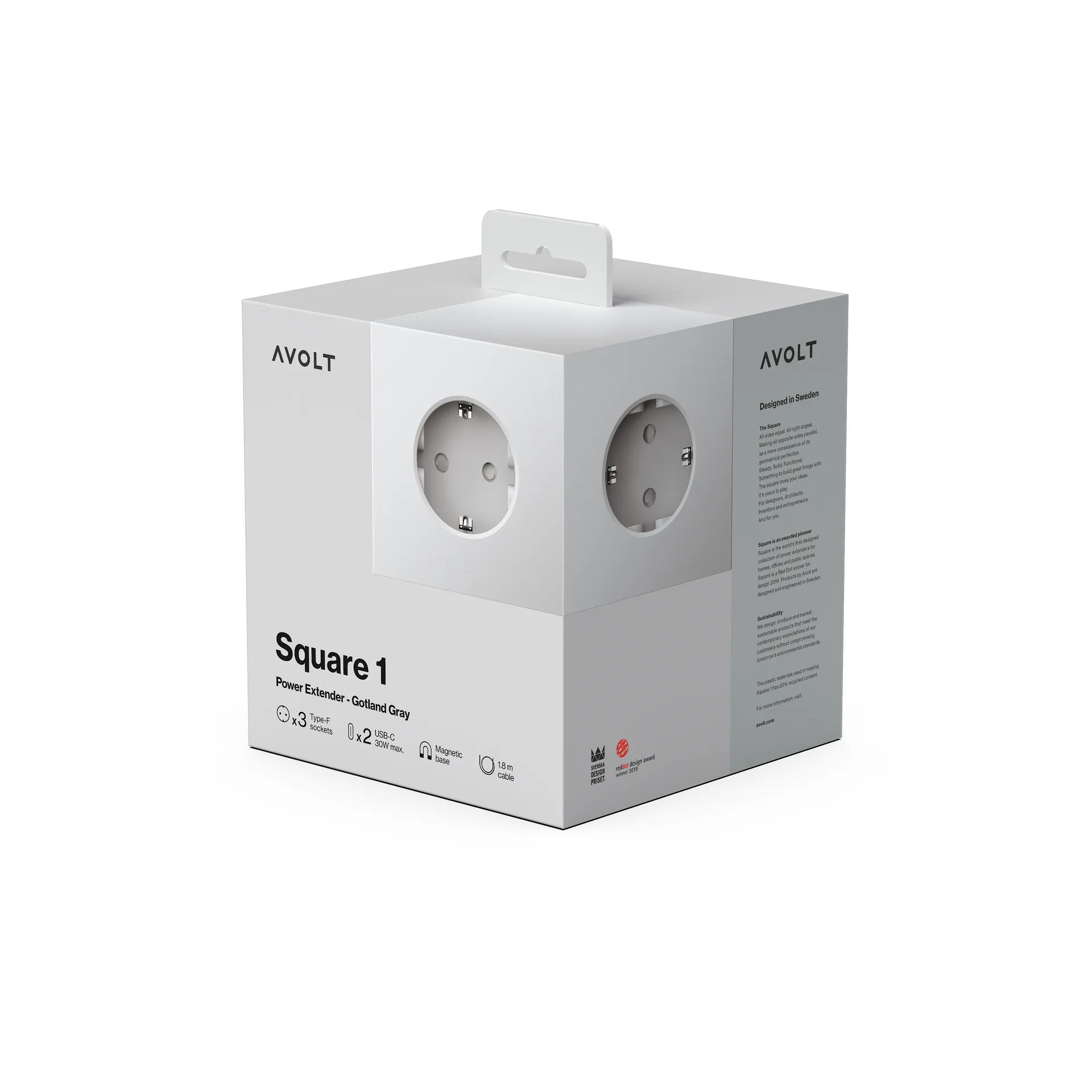 Square 1 grenuttak USB-C 30W 3 m, Gotland Gray Avolt