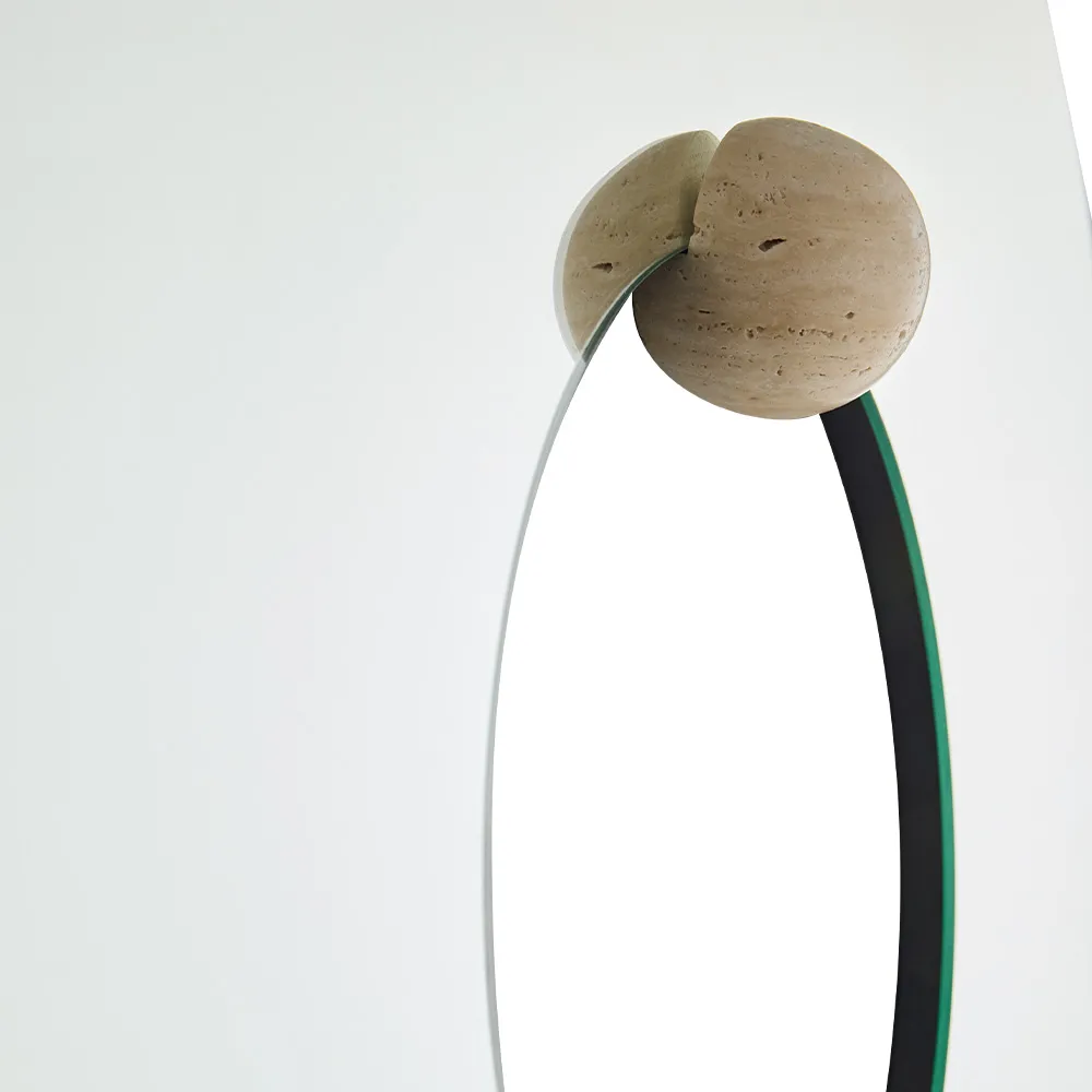 Castellum veggspeil Ø80 cm, Clear-travertine AYTM