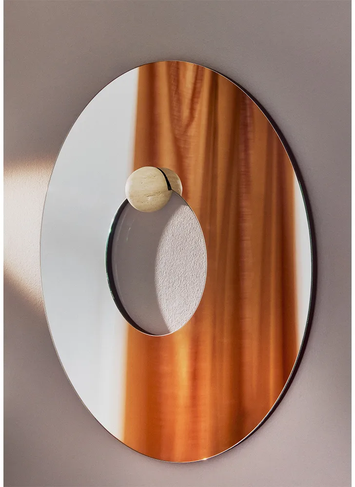 Castellum veggspeil Ø80 cm, Clear-travertine AYTM