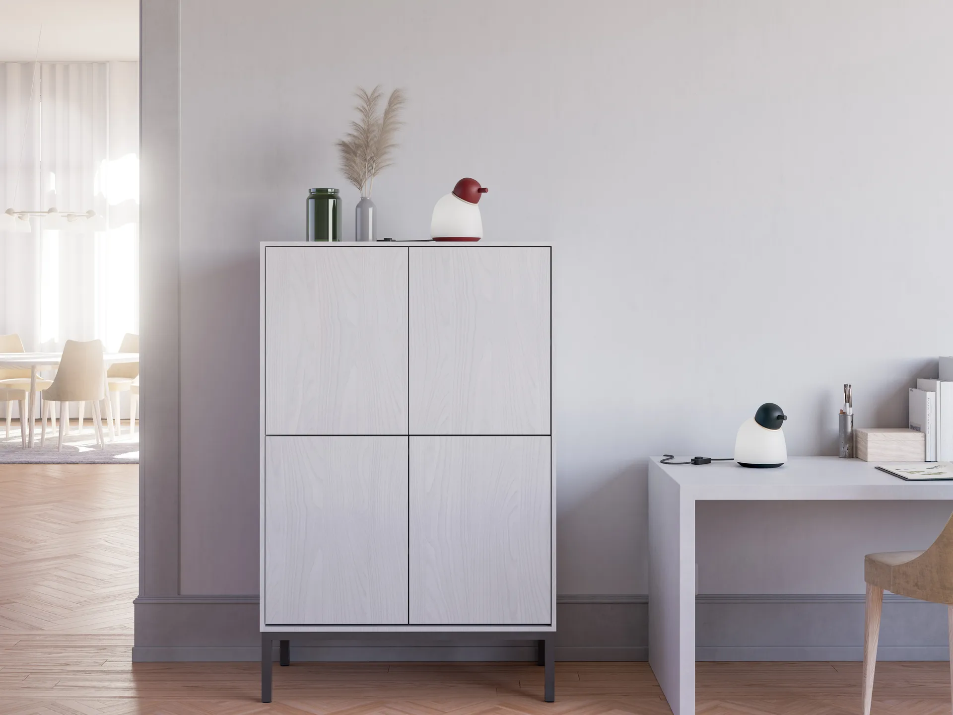 Bird bordlampe 21,5 cm, Svart-messing-opalglass Belid