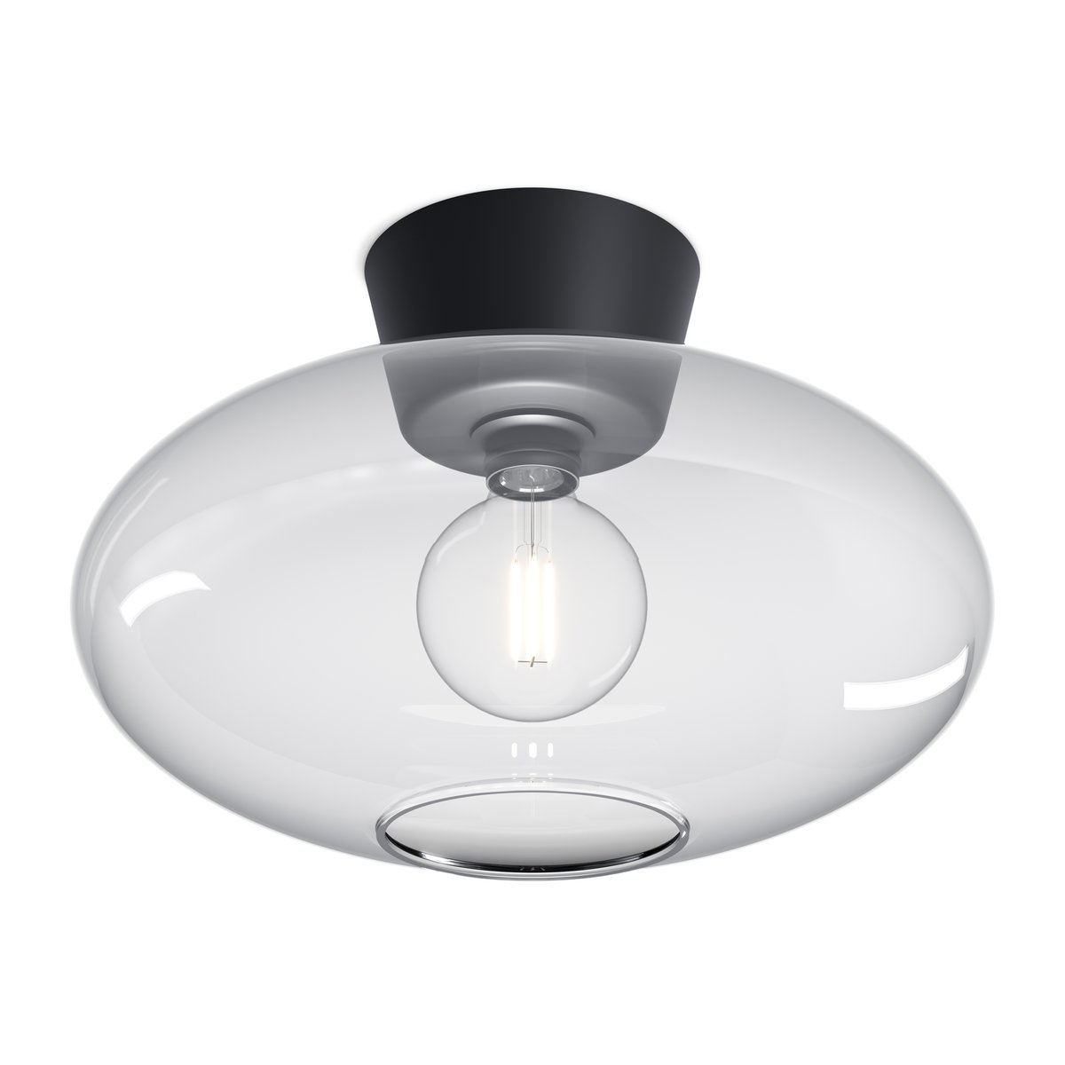 Belid Bullo takplafond XL klart glass 38 cm Matt svart