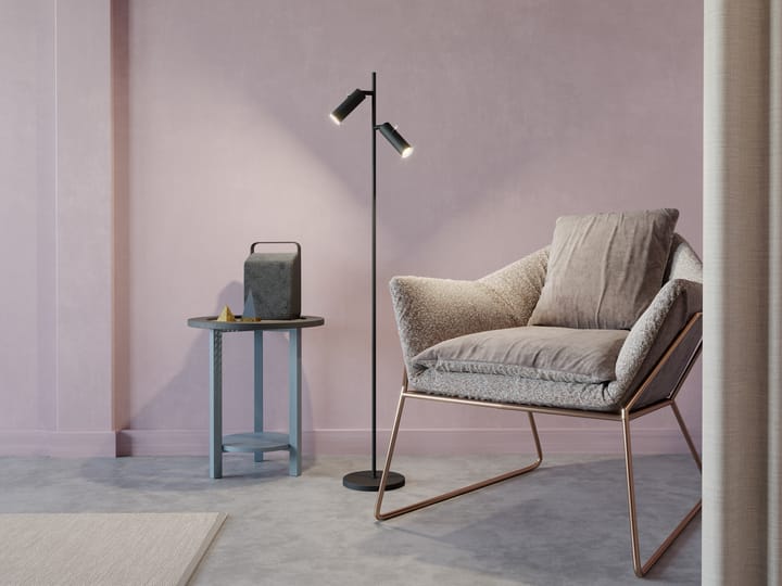 Cato Slim gulvlampe dobbel, Matt svart-LED Belid