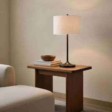 Soft bordlampe - Lin hvit-metallic bronse, Ø34x64 cm - Belid