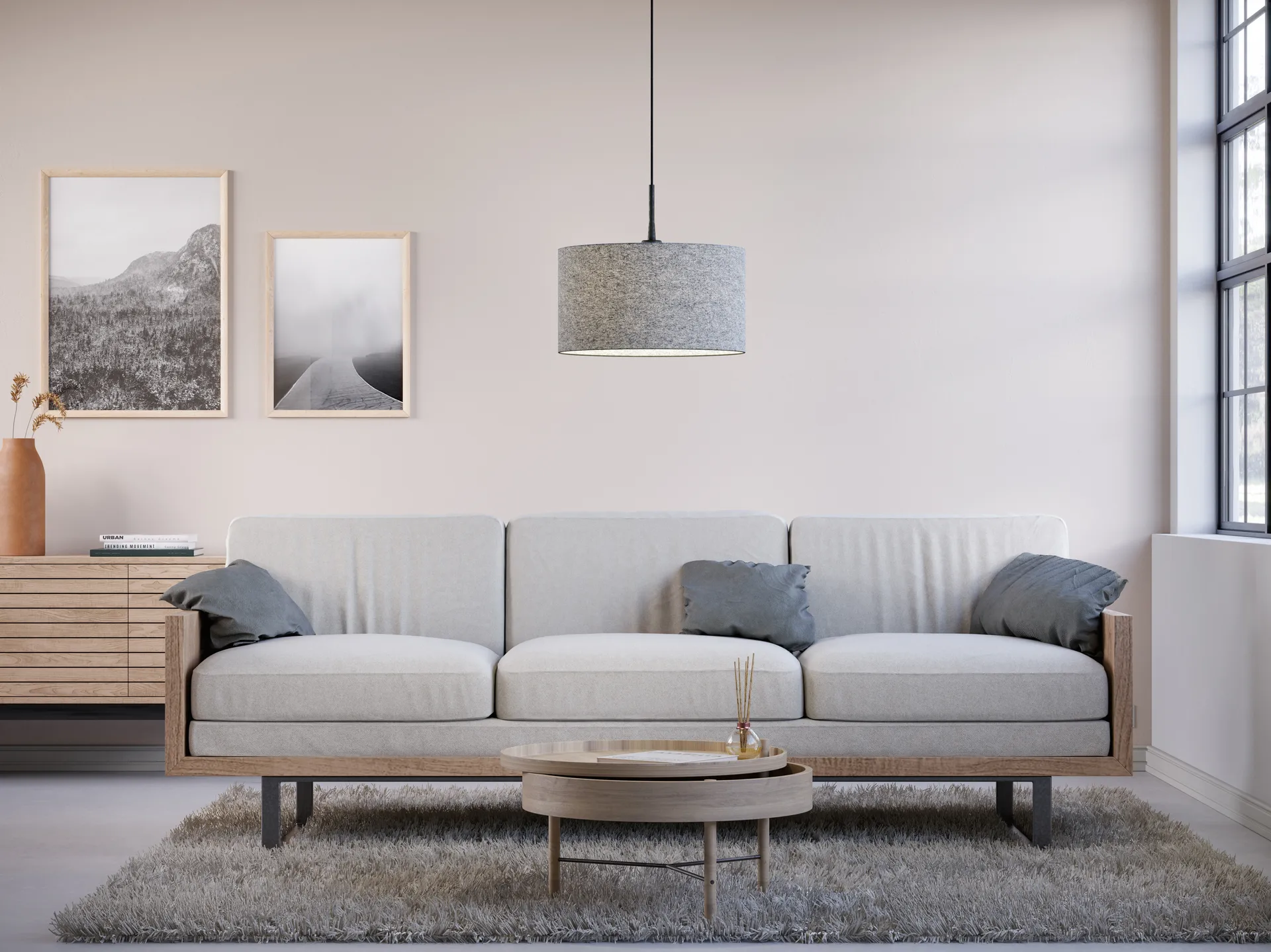 Soft pendel Ø 40 cm, Grå ull Belid