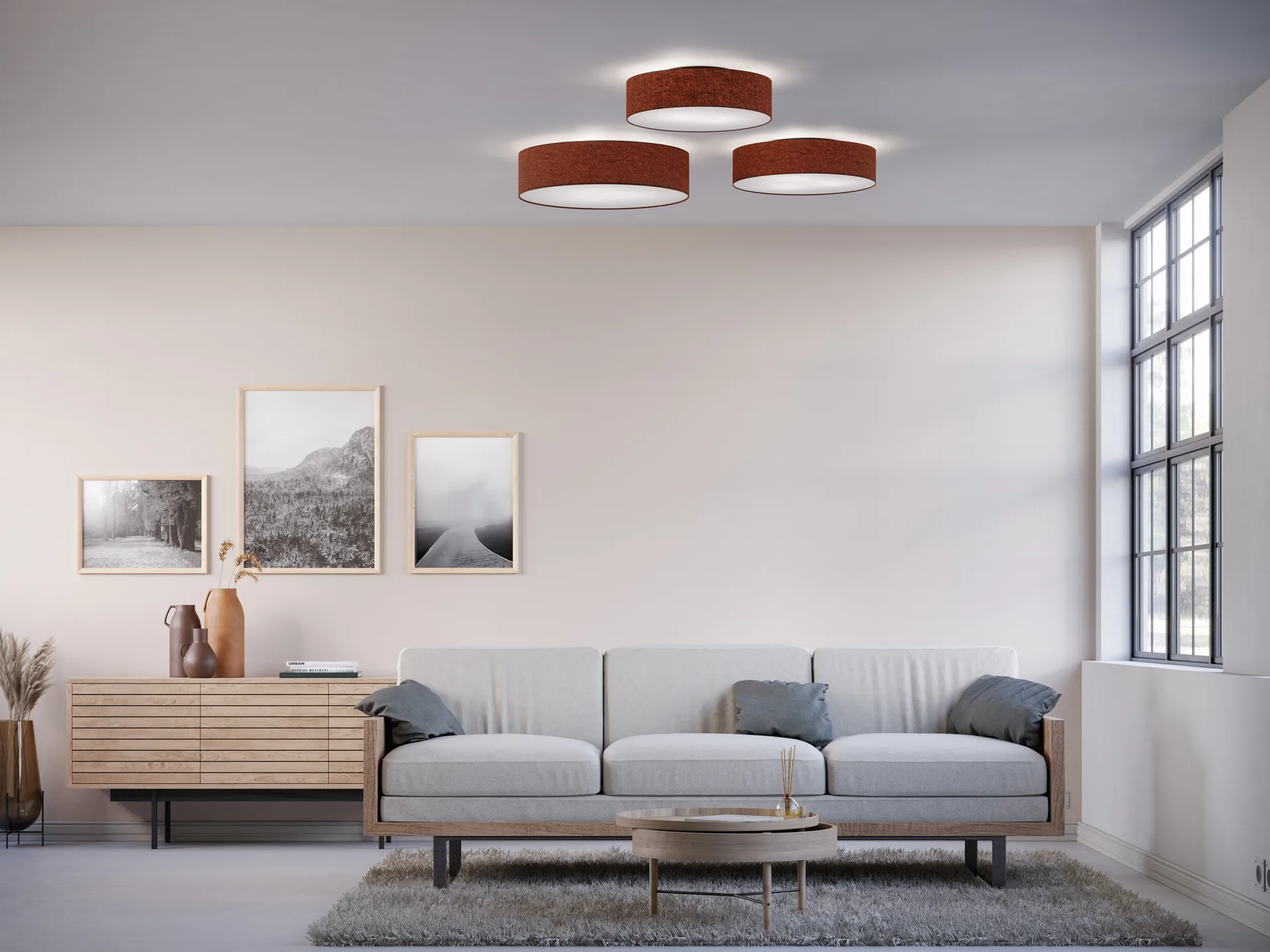 Soft takplafond Ø 44 cm, Rustrød ull Belid