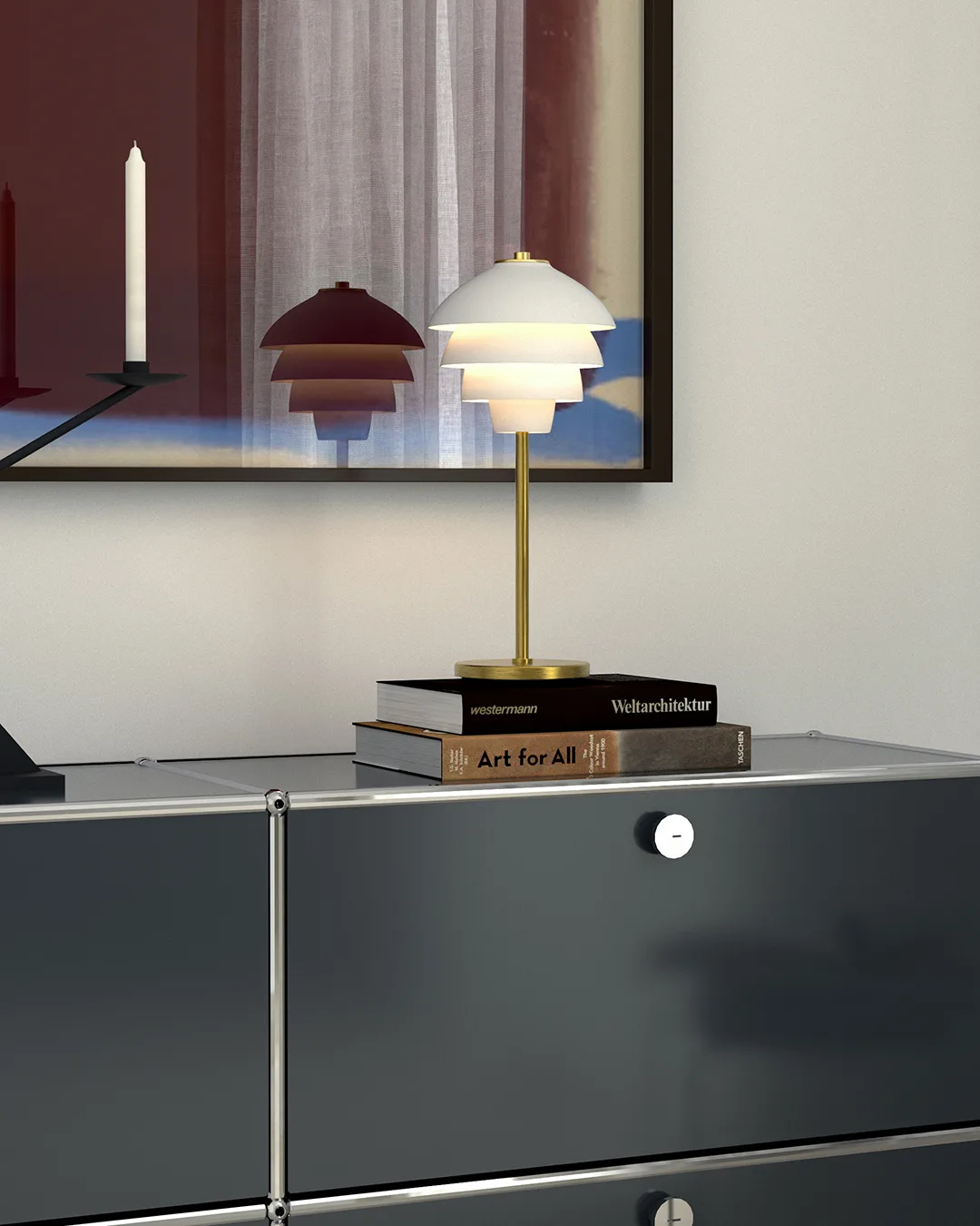 Valencia bordlampe 41 cm, Mattvit-messing Belid