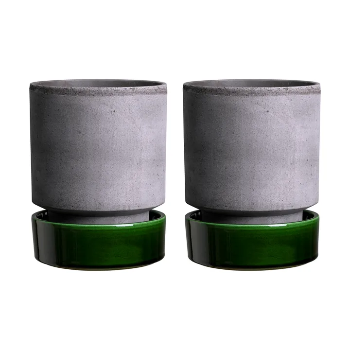 Hoff potte 2-pakning - Ø8 cm, Raw Grey-Emerald Green - Bergs Potter