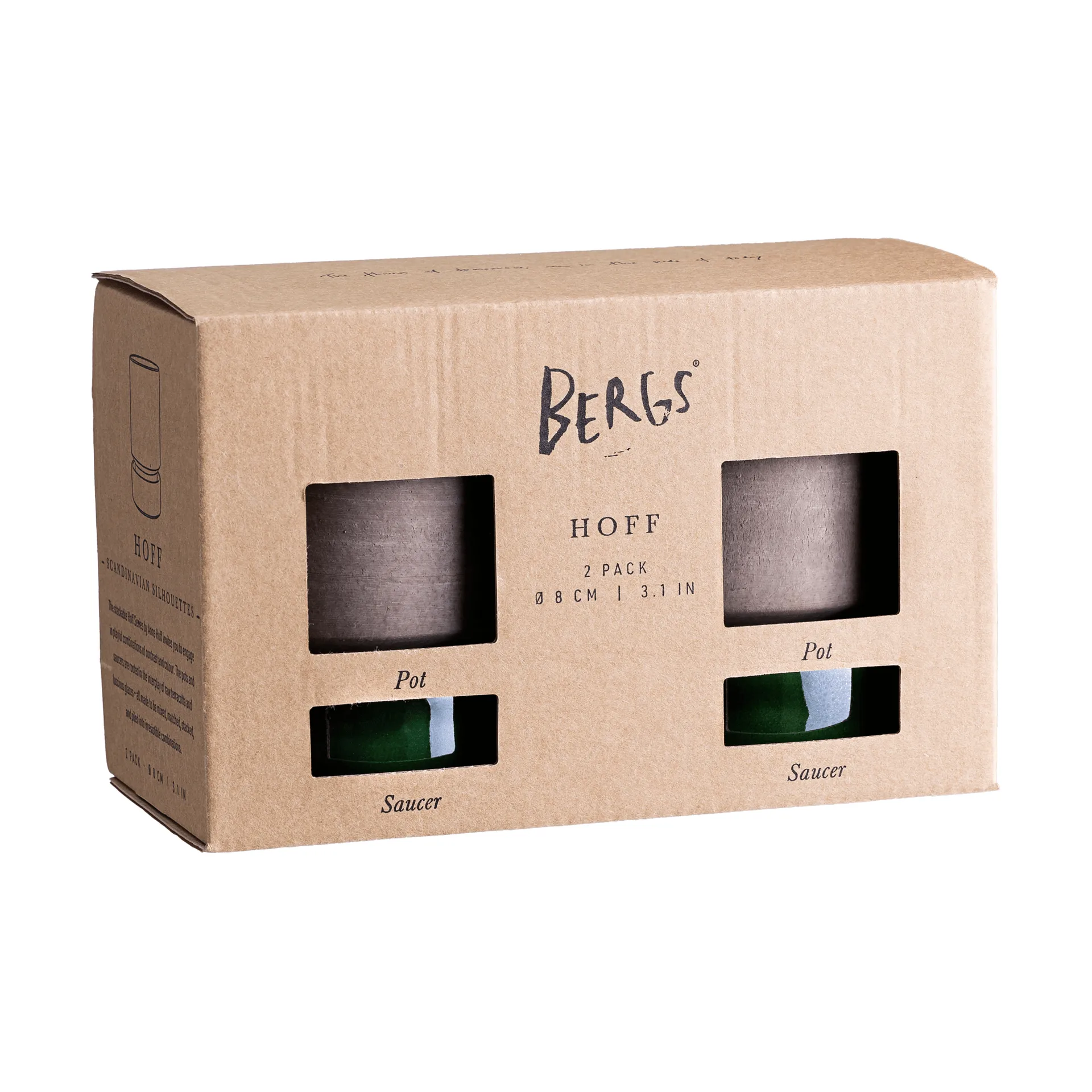 Hoff potte 2-pakning, Ø8 cm, Raw Grey-Emerald Green Bergs Potter