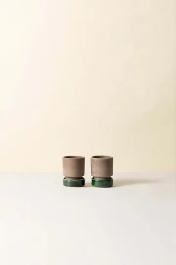 Hoff potte 2-pakning - Ø8 cm, Raw Grey-Emerald Green - Bergs Potter