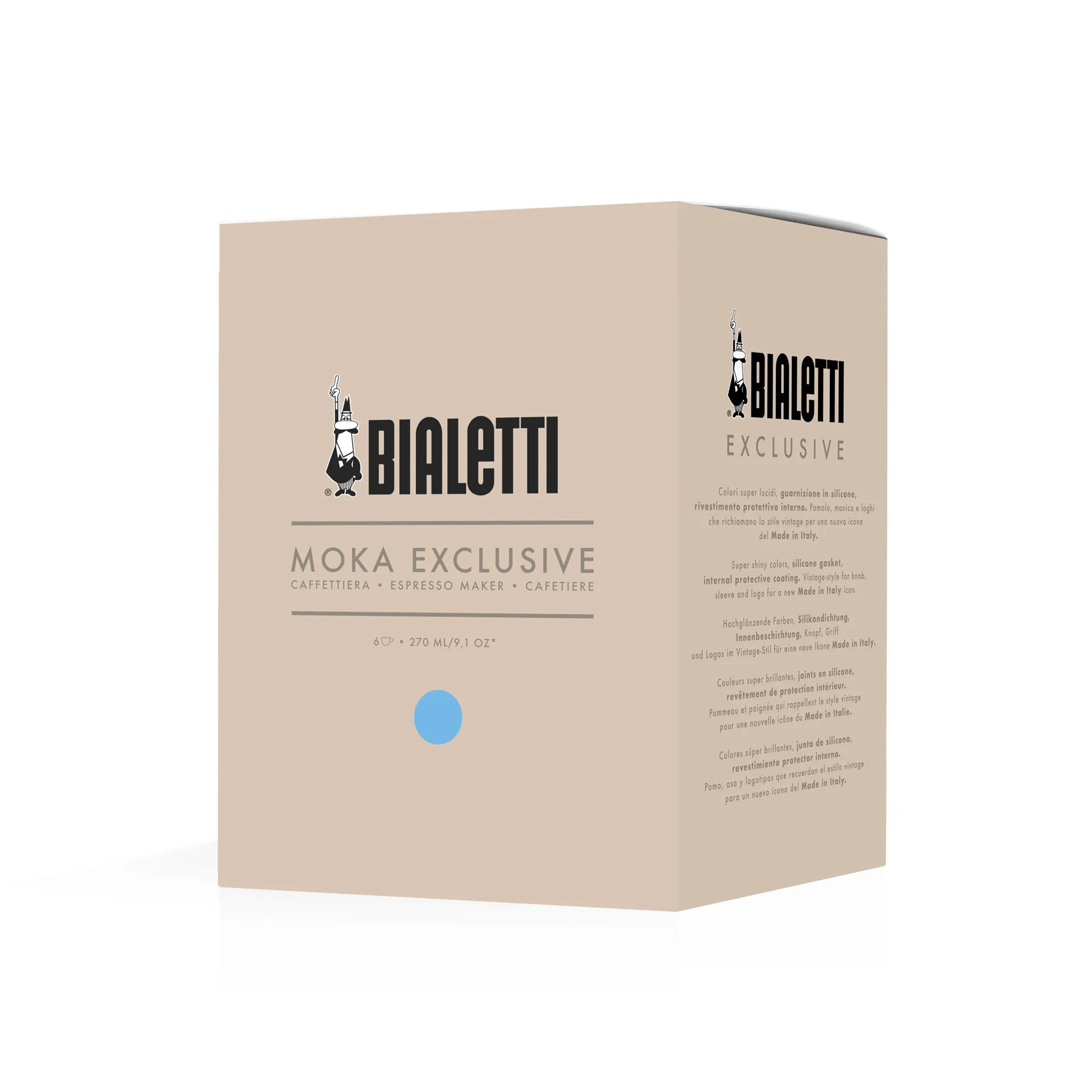 Bialetti eksklusiv mokkakanne, Lyseblå, 6 kopper Bialetti