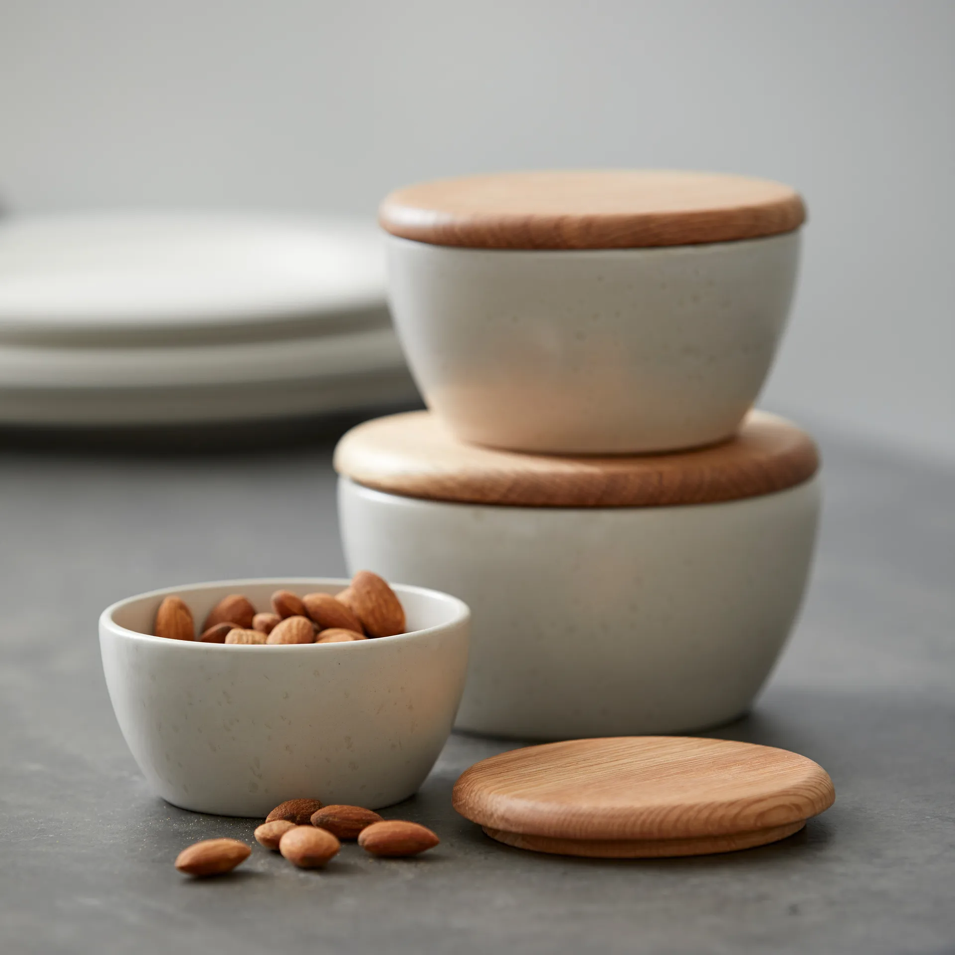 Bitz skålsett 3-stk. med lokk matt, Matt kremhvit Bitz