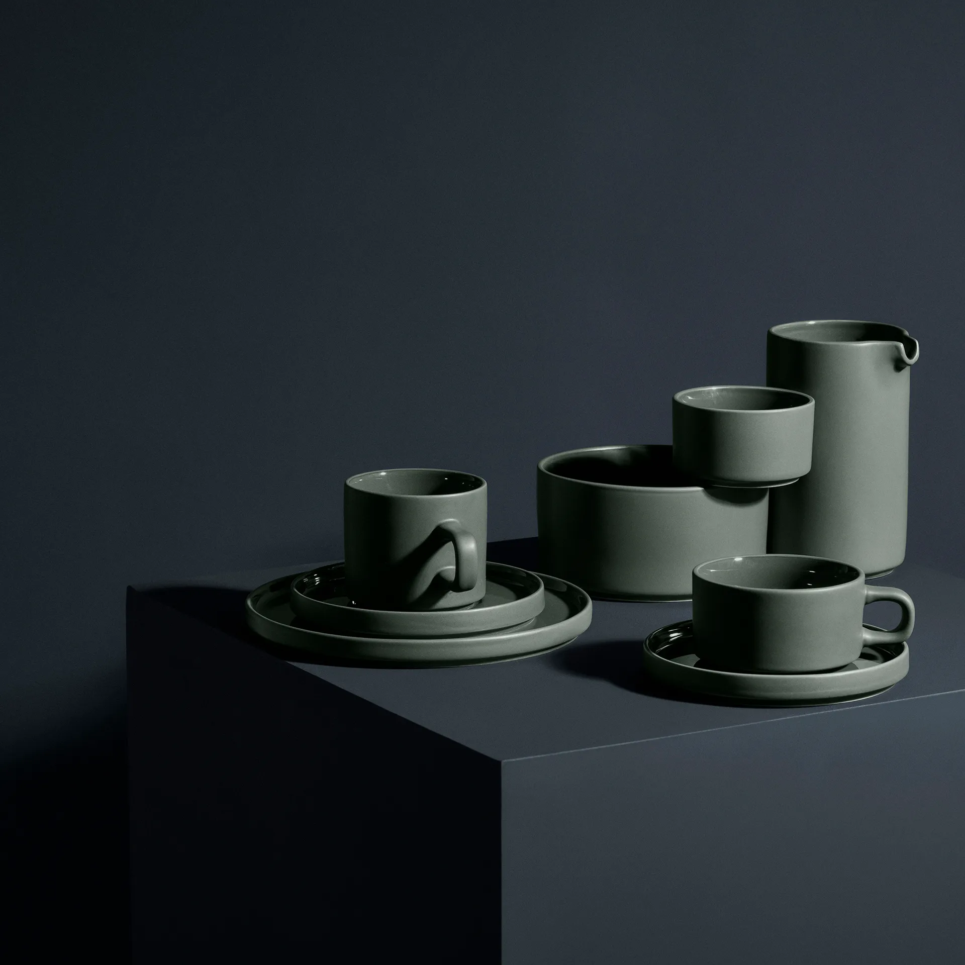 Pilar tekopp med fat 2-stk., Pewter blomus