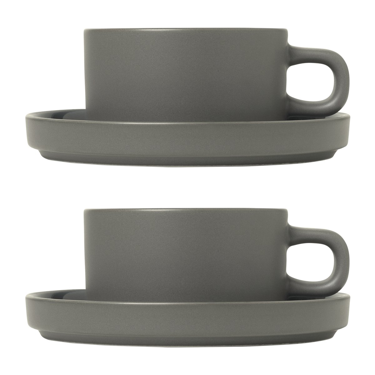 blomus Pilar tekopp med fat 2-stk. Pewter | Skandinavisk Design | Kaffekopper | Grå