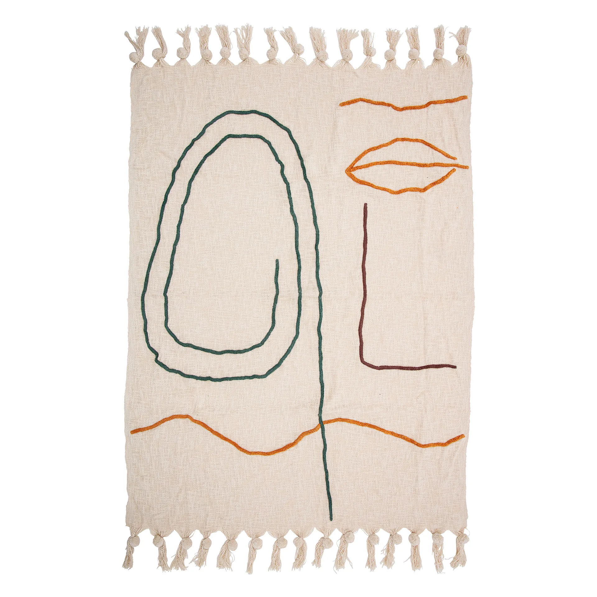 Bloomingville bomullspledd med broderi 125x150 cm, Natur Bloomingville