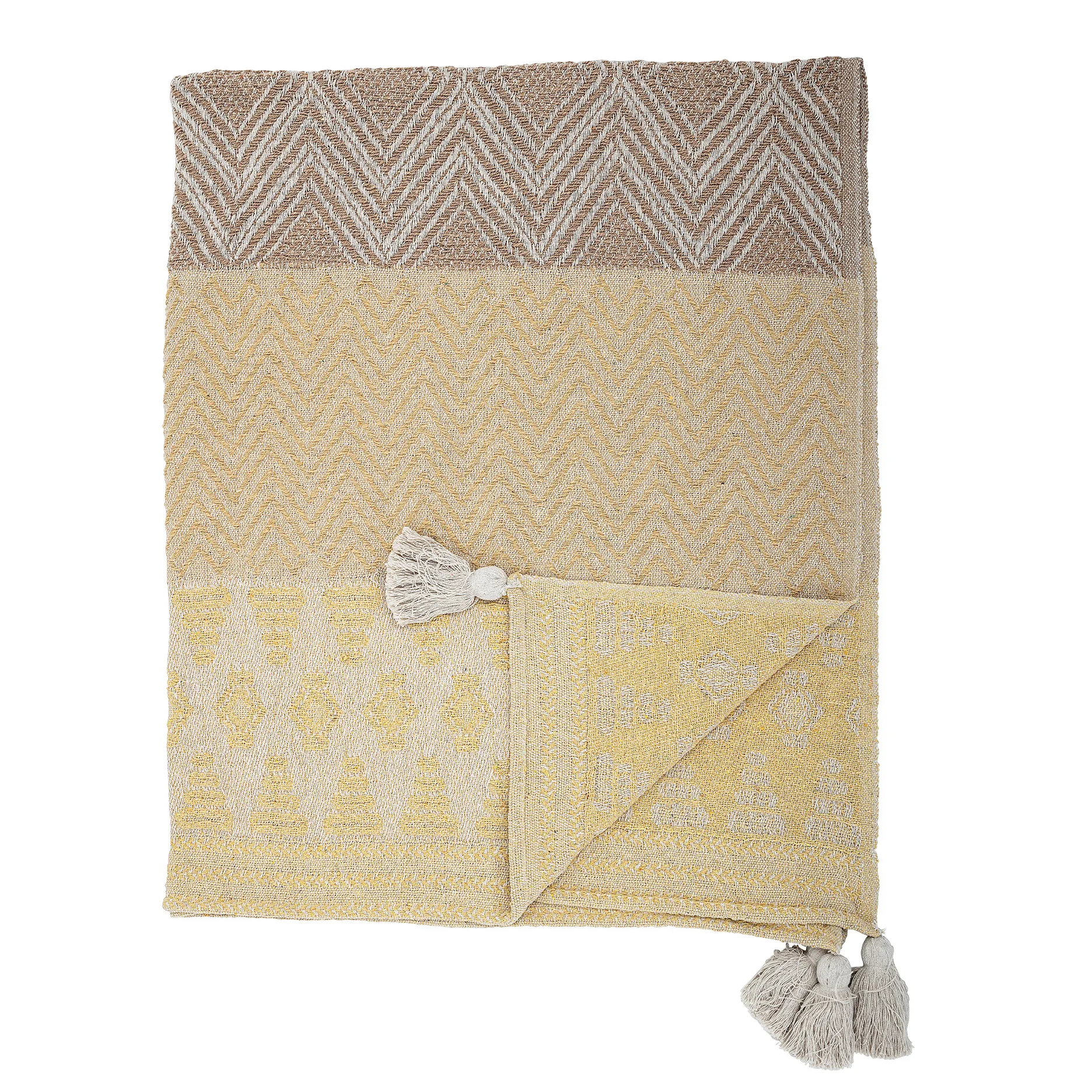 Bloomingville pledd med dusker 130x160 cm, Gul-beige Bloomingville