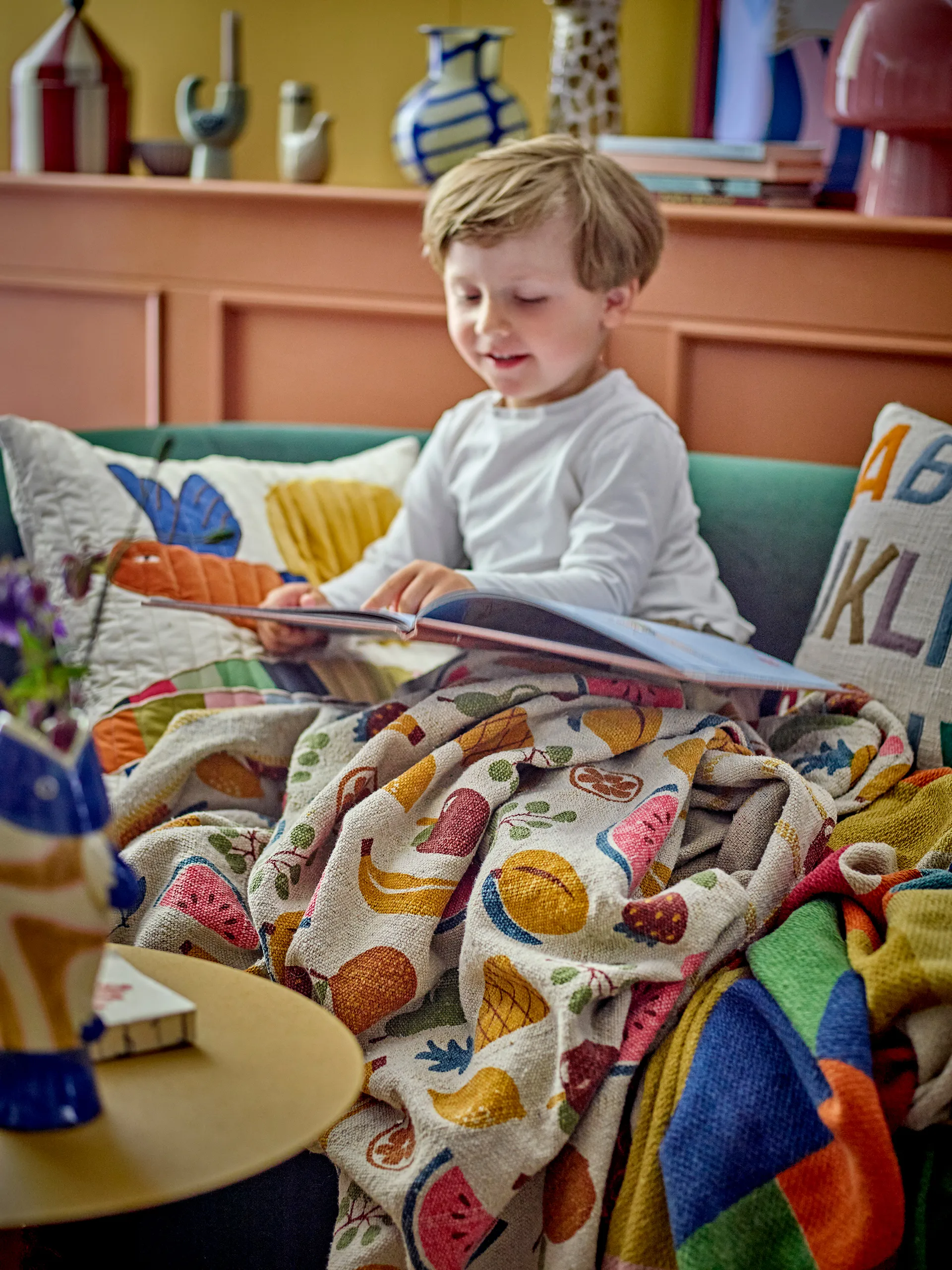 Fruitta bomullspledd 160x130 cm, Gul Bloomingville