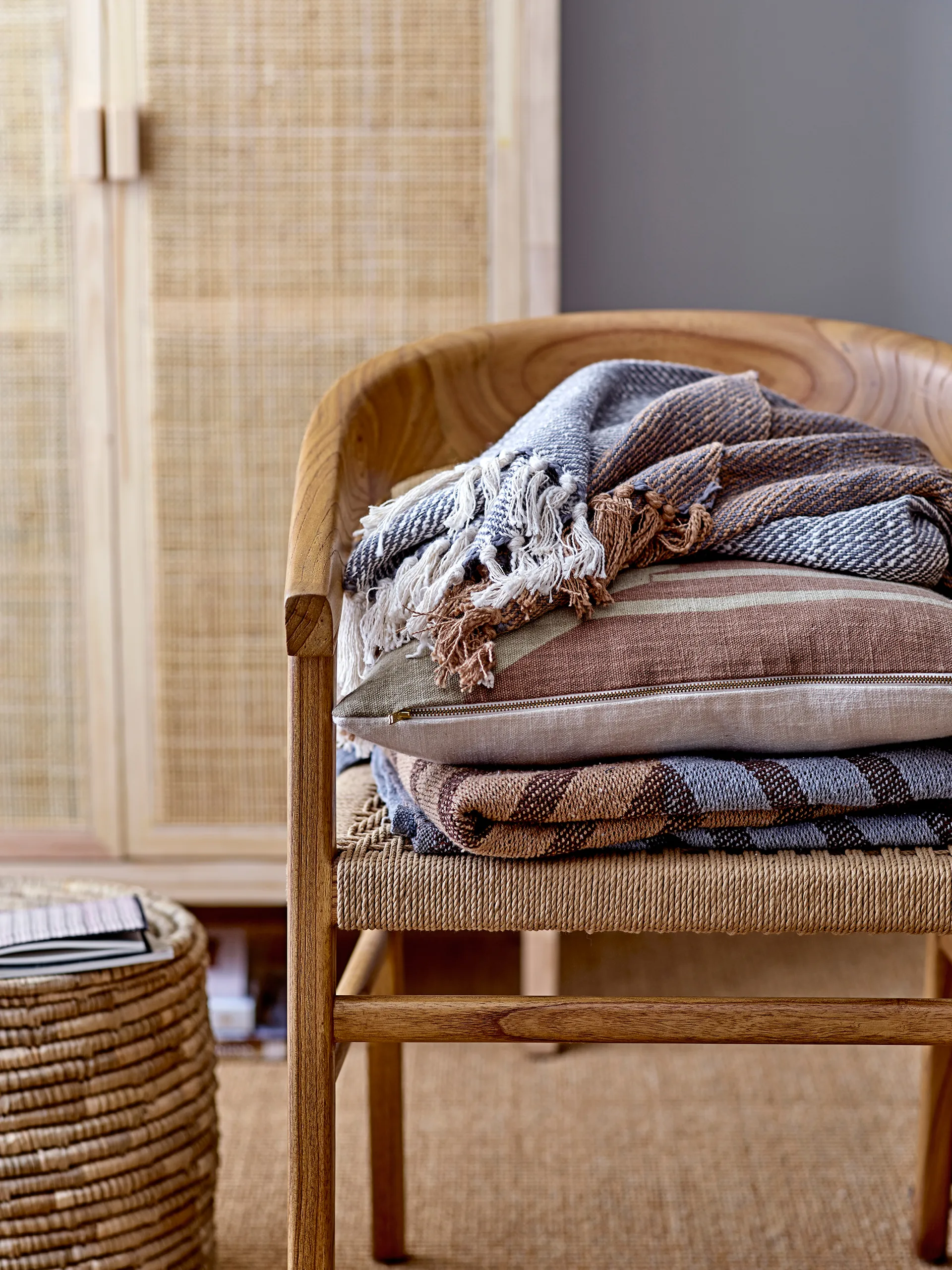 Lin oppbevaringskurv med lokk 2 deler, Natur Bloomingville