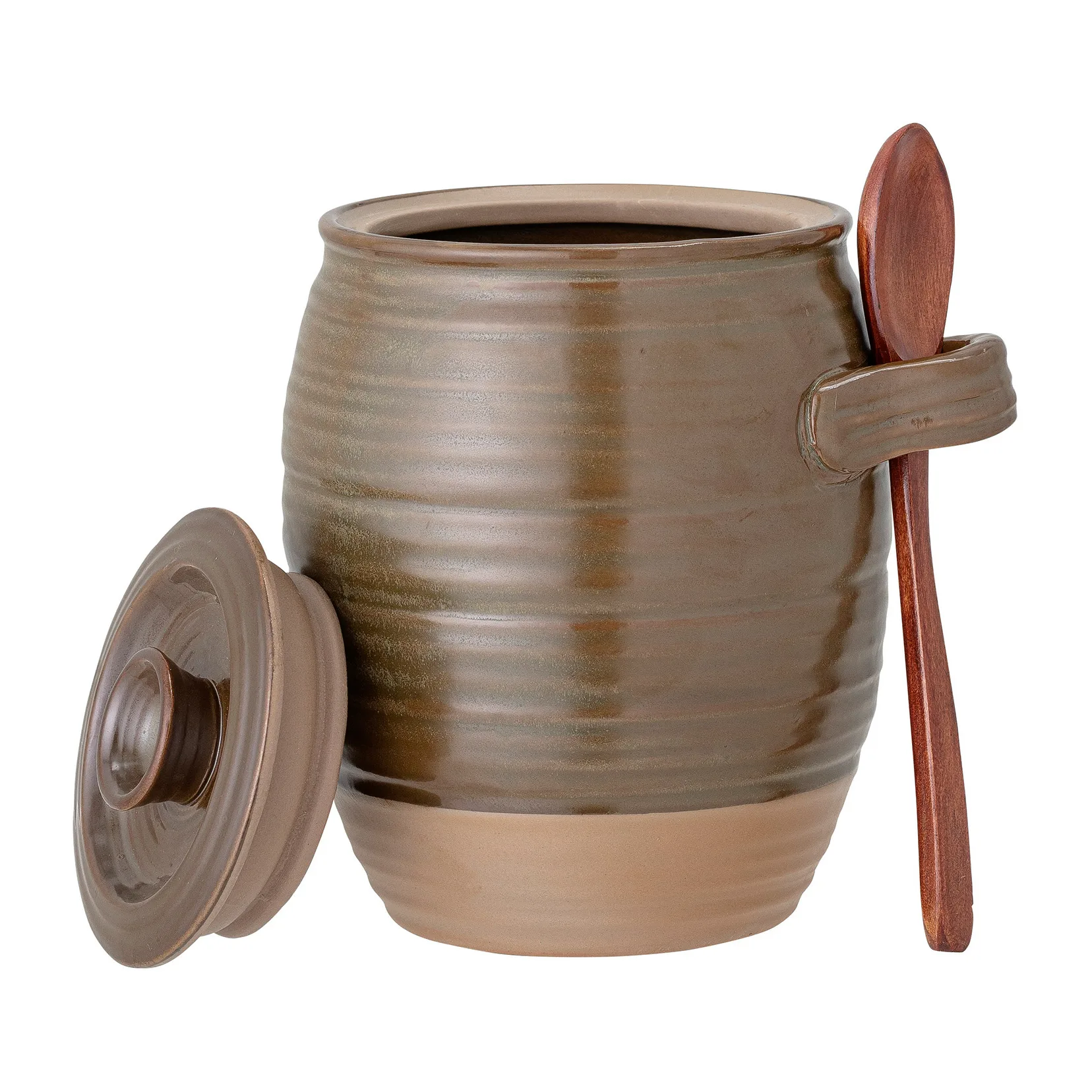 Moss oppbevaringsboks med lokk og skje 14 cm, Grønn-brun Bloomingville