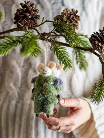 Peo juletrepynt ull 2 deler - Grønn-grå, 11 cm - Bloomingville