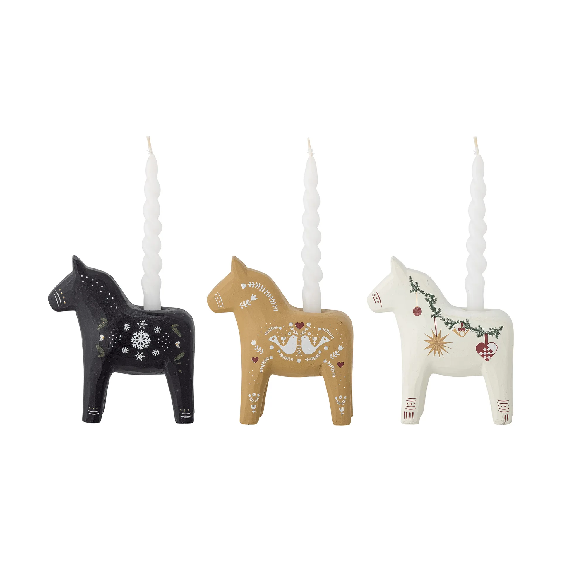 Siffer lysestake, Svart-brun-hvit, 3 deler, 10 cm Bloomingville
