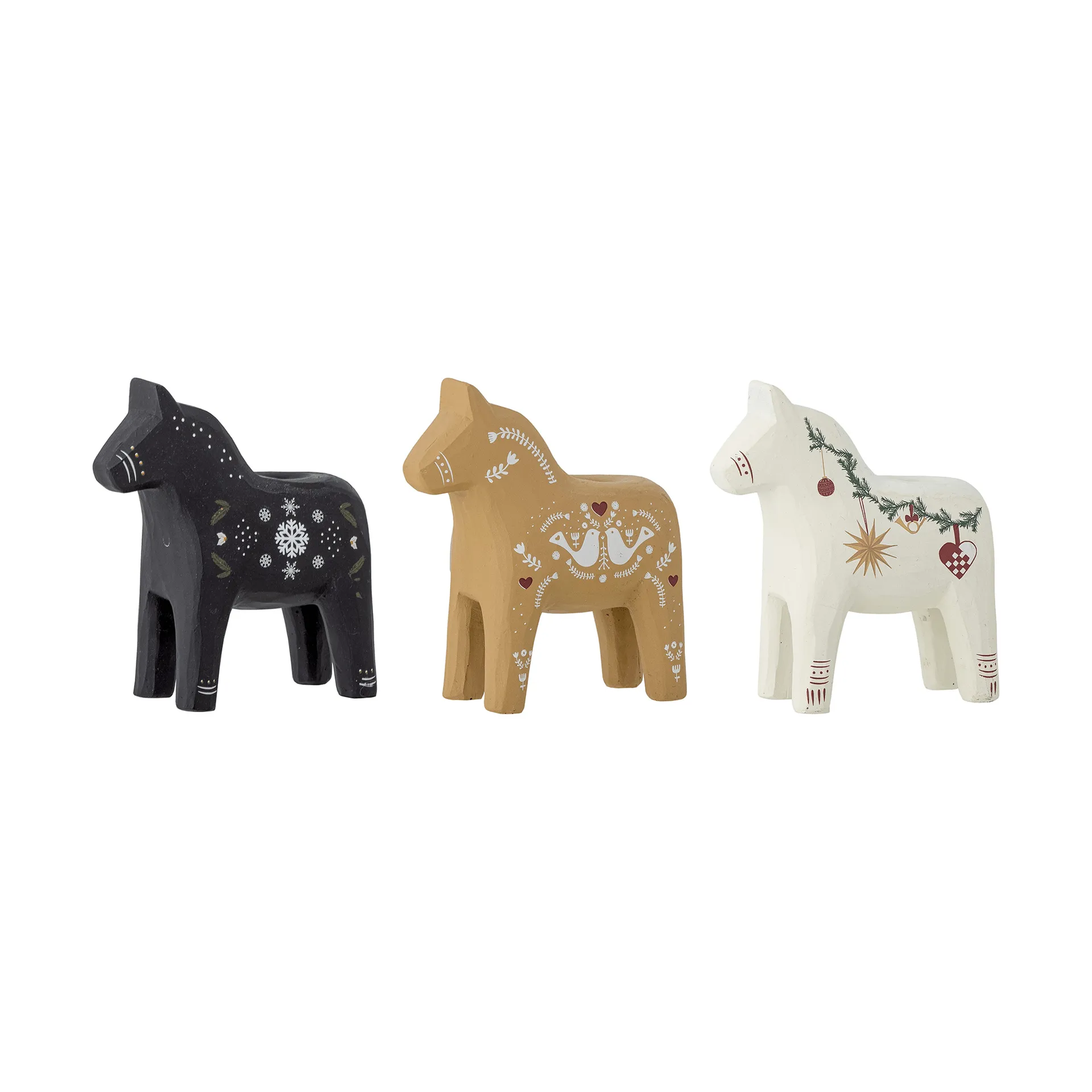 Siffer lysestake, Svart-brun-hvit, 3 deler, 10 cm Bloomingville