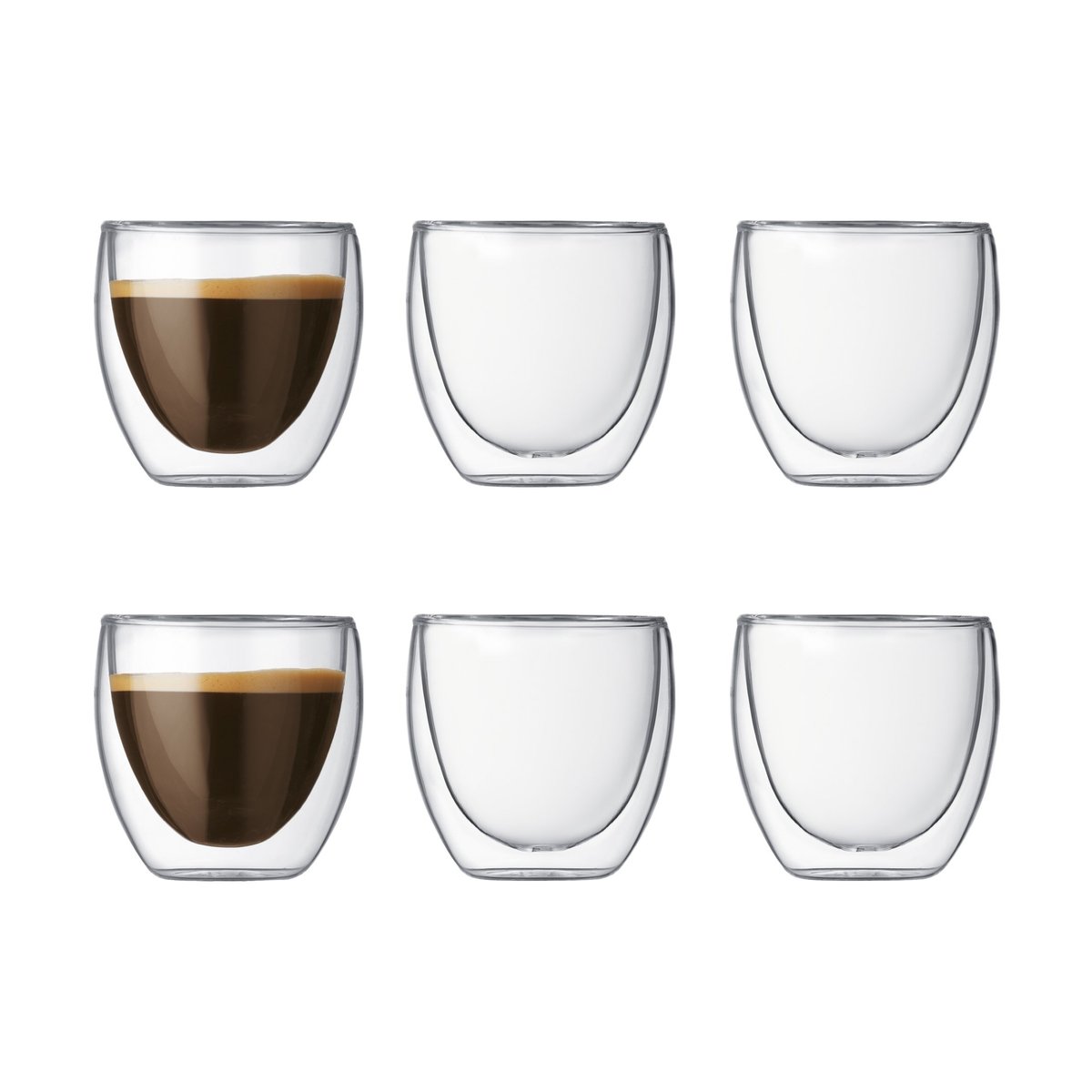 Bodum Pavina glass med doble vegg 6 stk 0,08 l | Skandinavisk Design | Vannglass | Gjennomsiktig