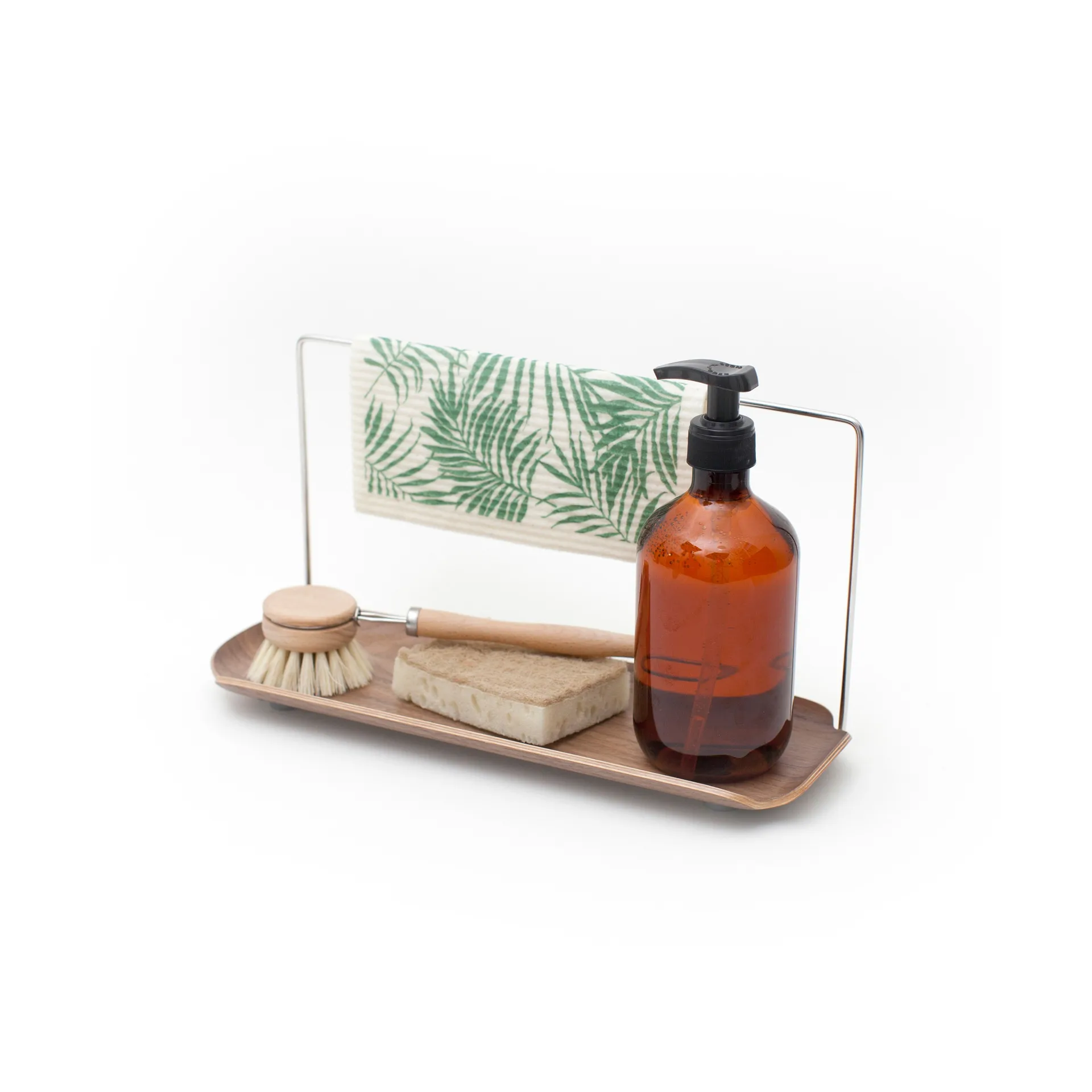 LEAF oppvaskstativ med klutholder, Valnøtt-rustfritt stål Bosign