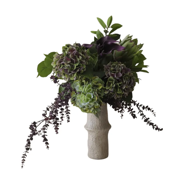 Aubergine Bloom kunstig bukett - Kalla-hortensia-kongeprotea, 106 cm, 12 stk - Botané