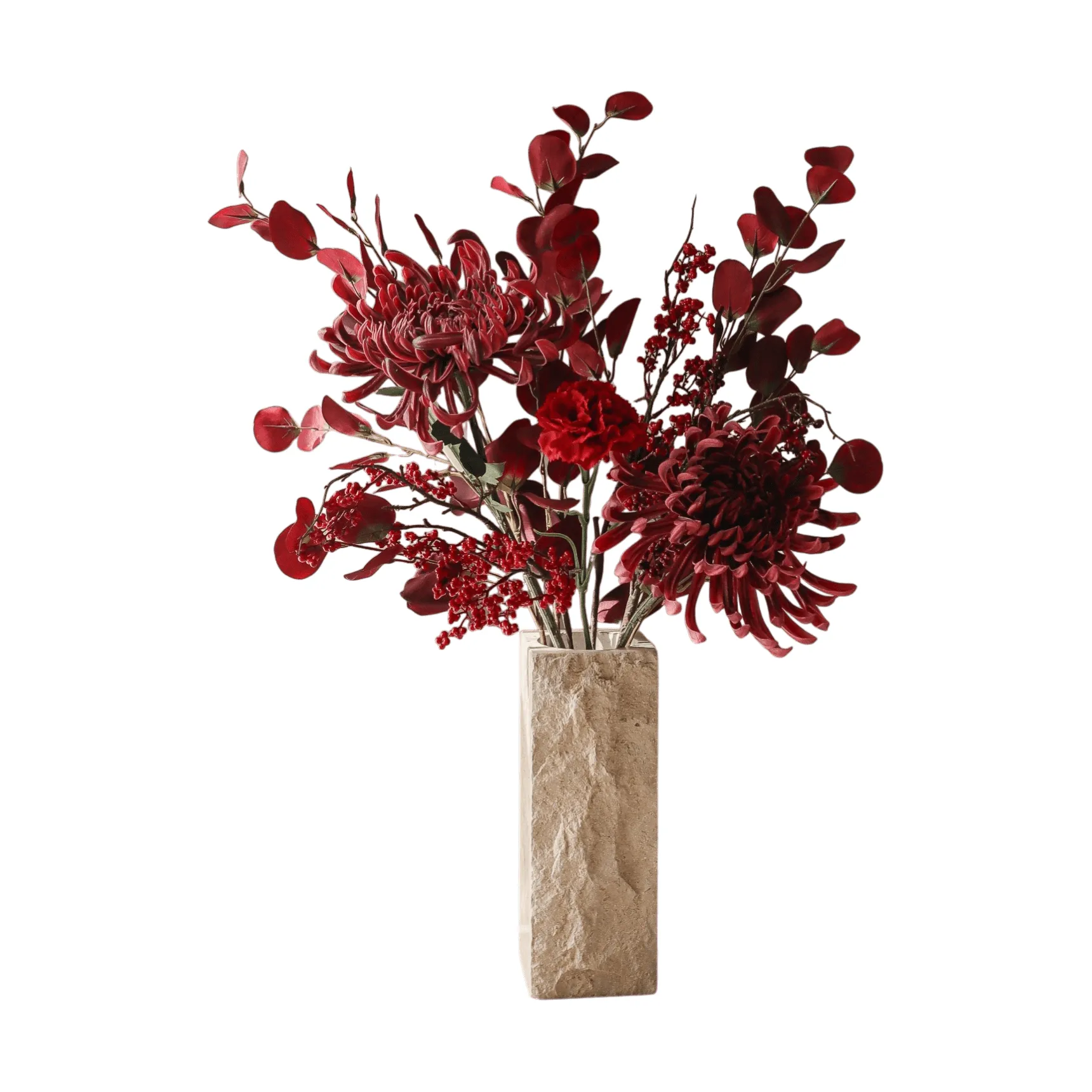 Berry drama kunstig bukett, Edderkoppkrysantemum, nellik, eukalyptus, 84 cm Botané