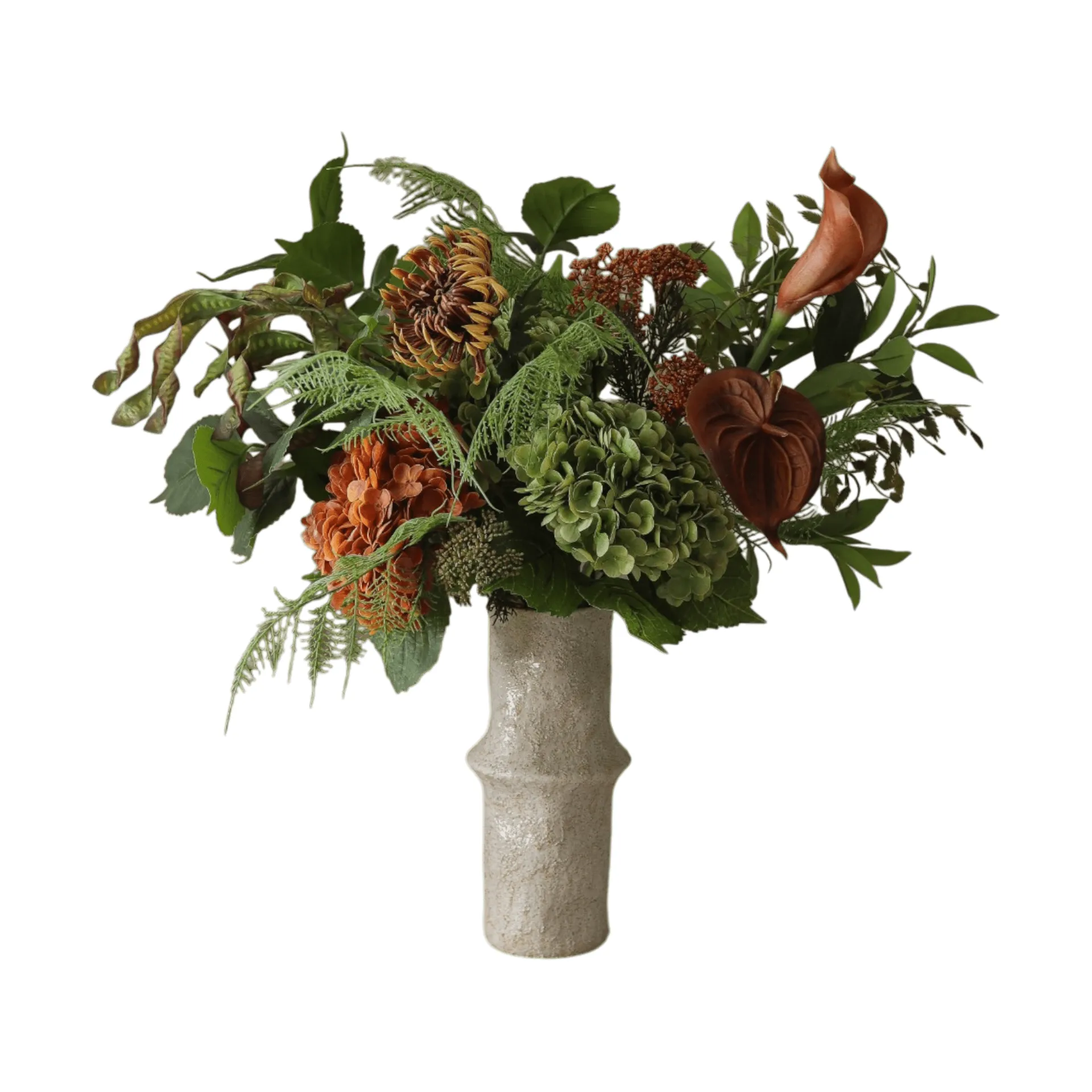 Cedar Grove kunstig bukett, Hortensia-halvkaktusdahlia-kalla, 90 cm, 14 stk Botané