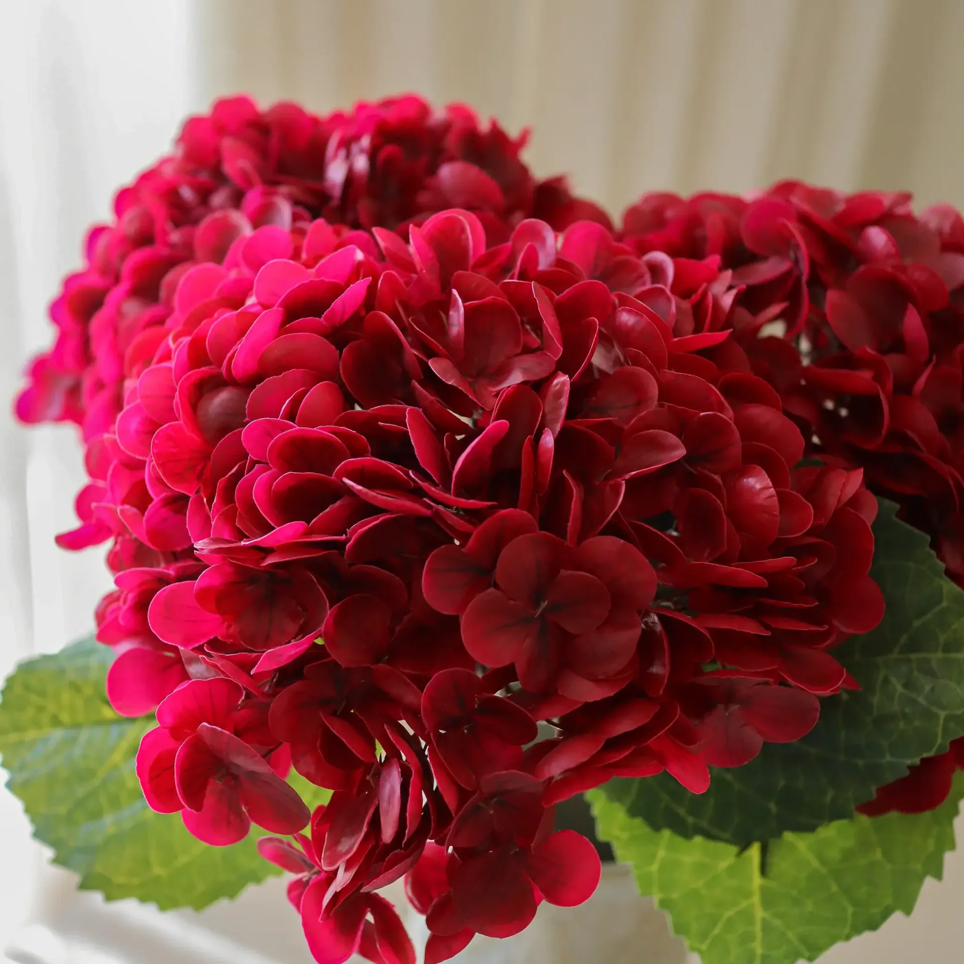 Hortensia kunstig blomst, Rød, 51 cm, 1 stk Botané