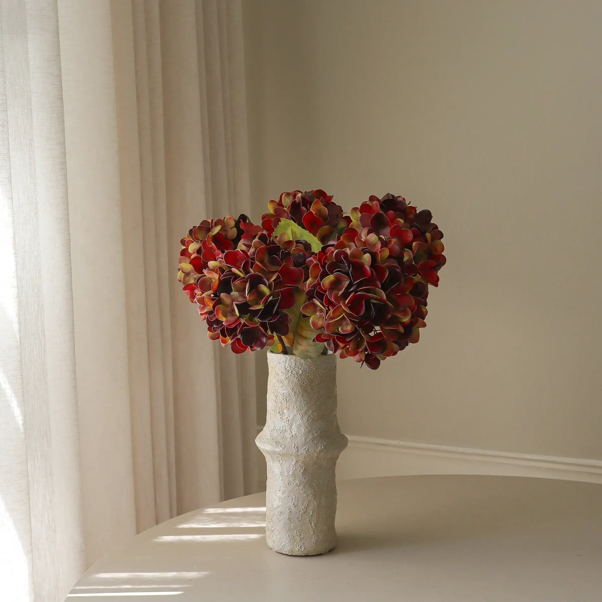 Hortensia kunstig bukett, Dyp burgunder, 60 cm, 6 stk Botané