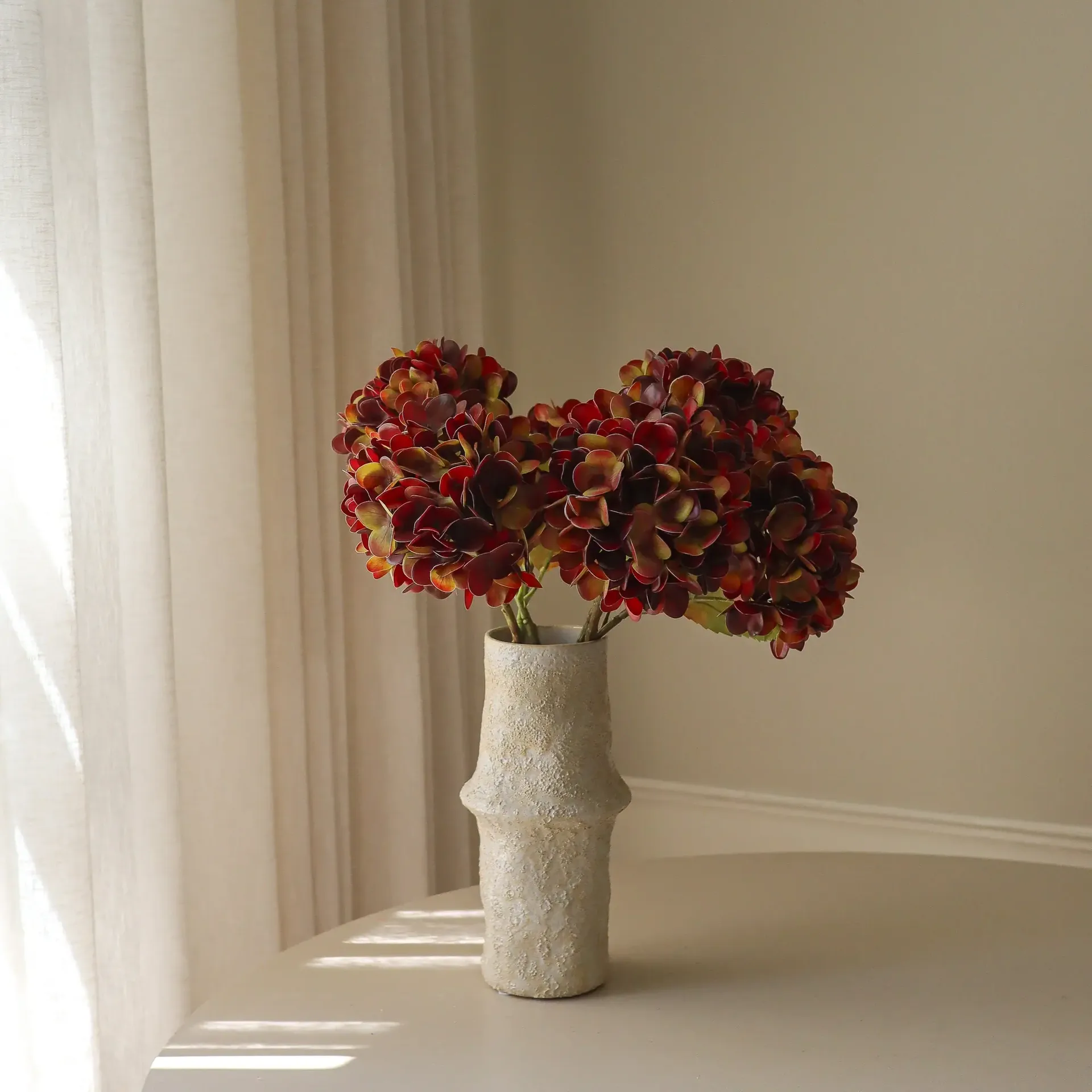 Hortensia kunstig bukett, Dyp burgunder, 60 cm, 6 stk Botané