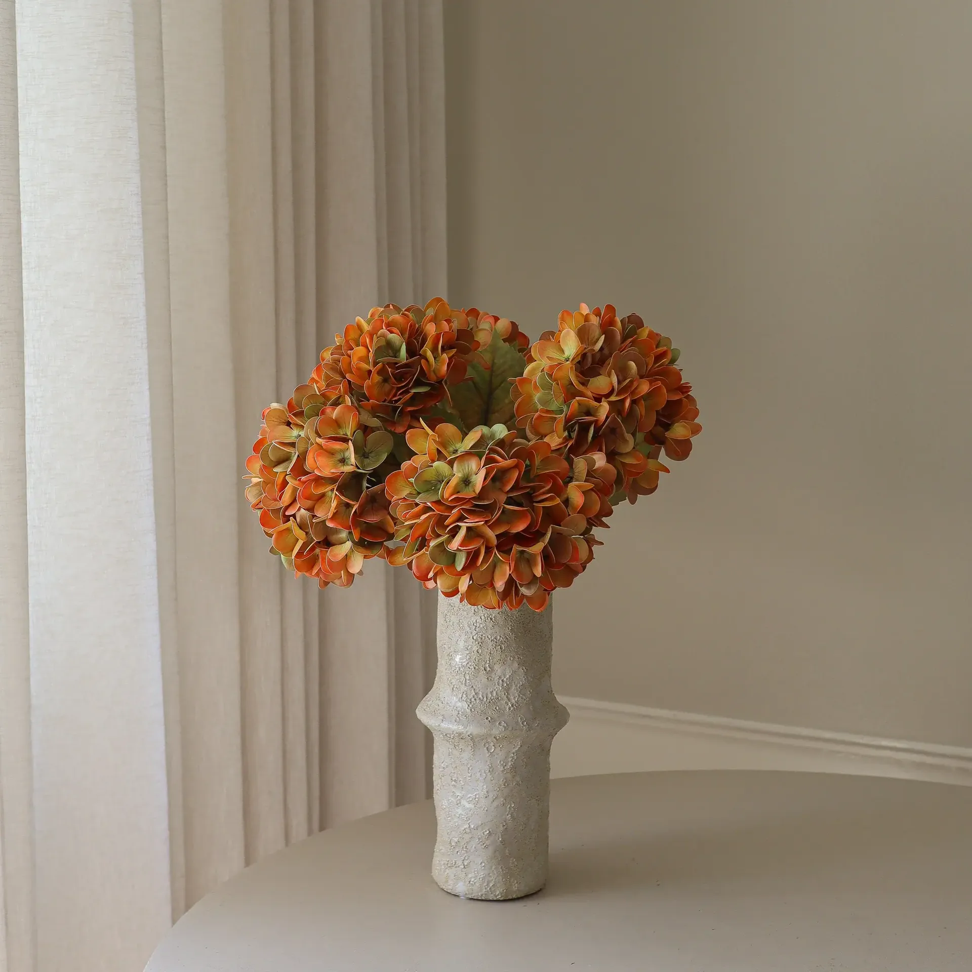 Hortensia kunstig bukett, Orange, 60 cm, 6 stk Botané
