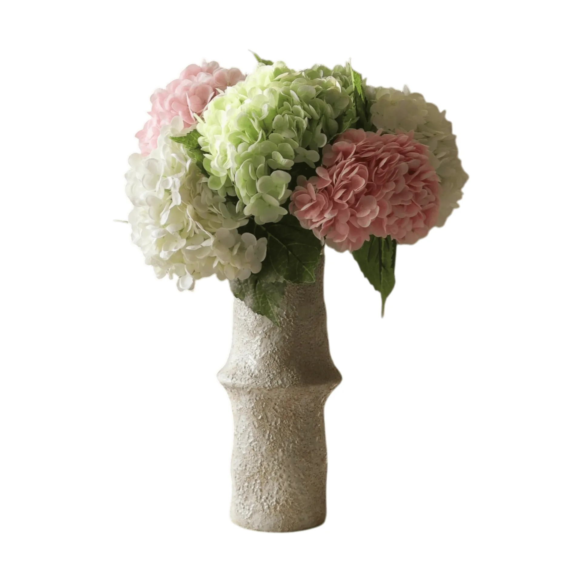 Hortensia kunstig bukett, Rosa-hvit-grønn, 7 stk. Botané