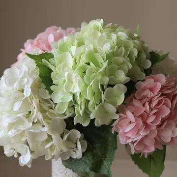 Hortensia kunstig bukett - Rosa-hvit-grønn, 7 stk. - Botané