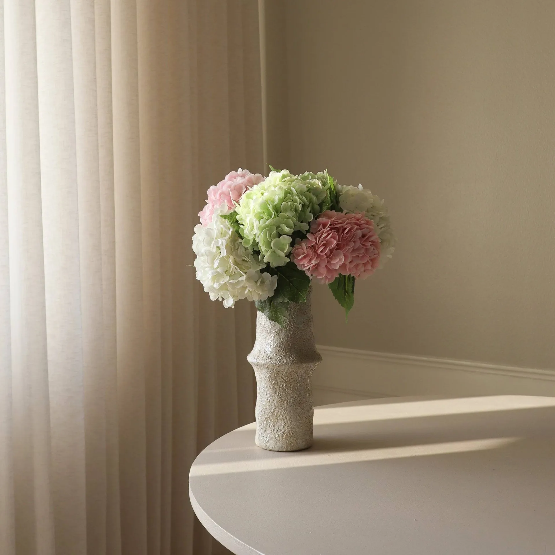 Hortensia kunstig bukett, Rosa-hvit-grønn, 7 stk. Botané