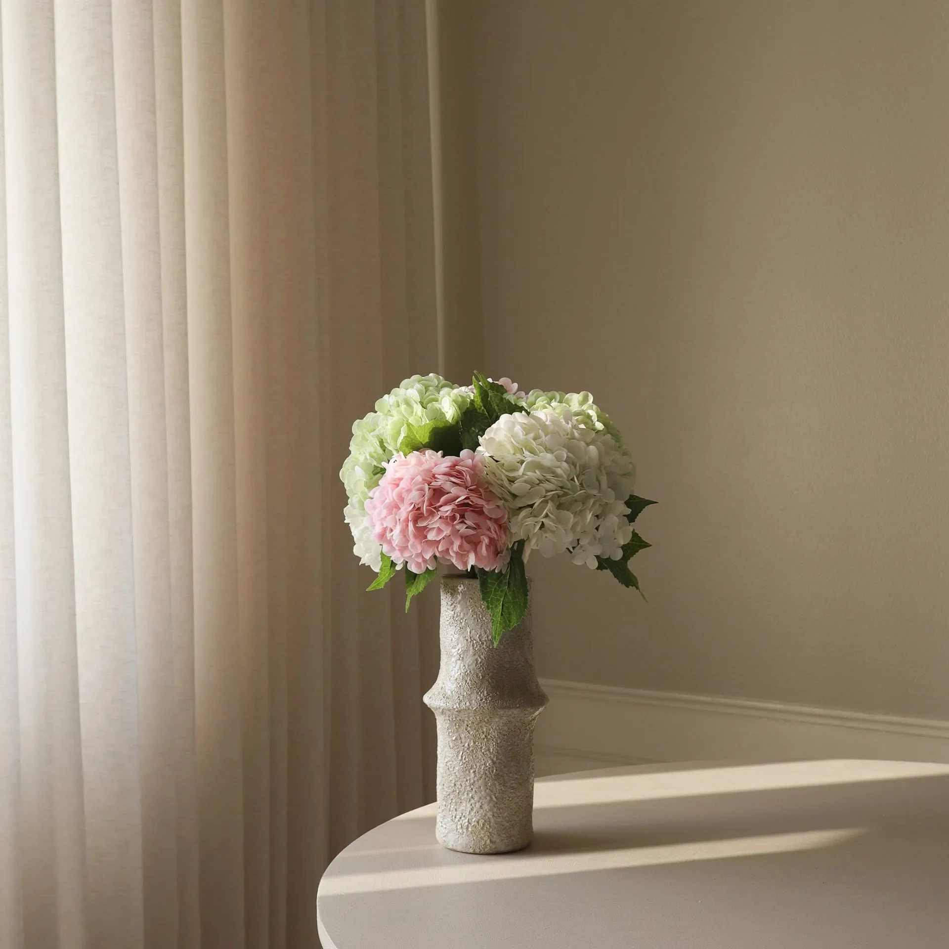 Hortensia kunstig bukett, Rosa-hvit-grønn, 7 stk. Botané
