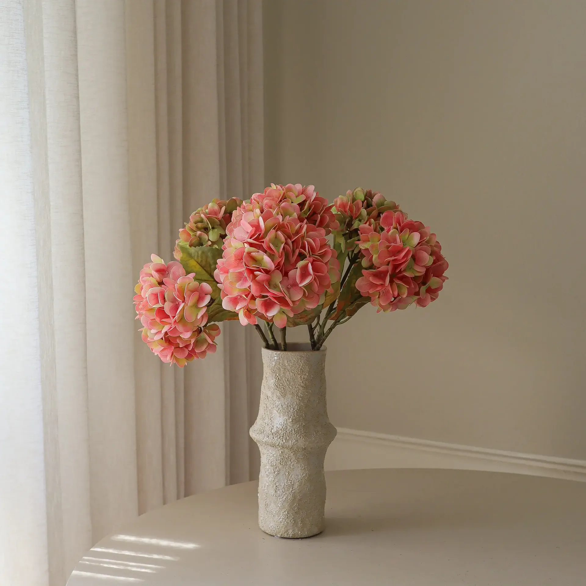 Hortensia kunstig bukett, Soft pink, 60 cm, 5 stk Botané